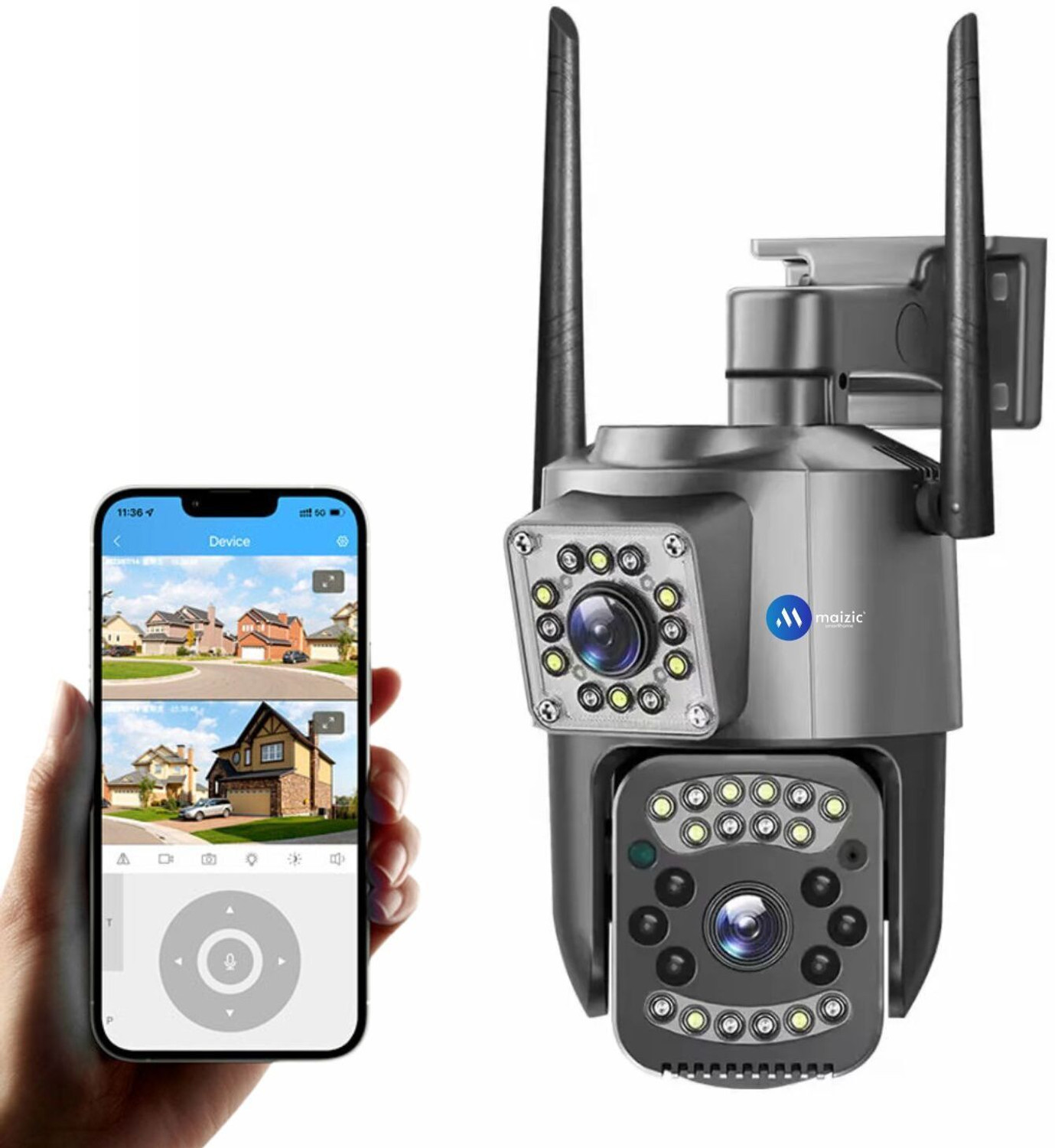 Image of Hi-Foucs 4G SIM Based PT Dual Lens 10x Zoom Color Night-view Camera (model HC-SD41N3-4G) Security Camera (Micro SD card (up to 512GB) GB, 1 Channel)