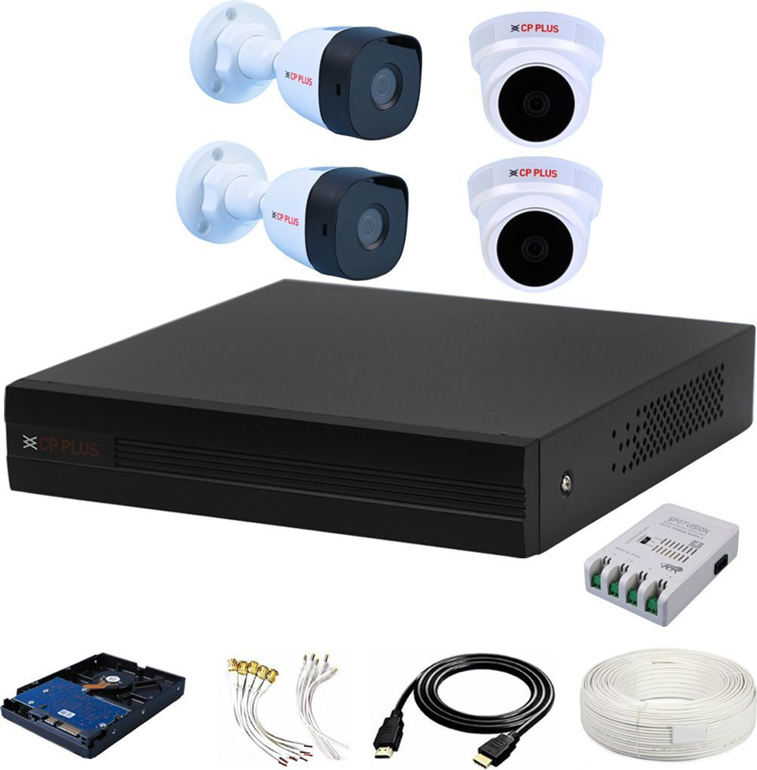 CP PLUS 4 Channal HD DVR 1080p 1Pcs,Outdoor Camera 2.4 MP 2Pcs,Indoor Camera 2.4 MP 2Pcs,1 TB Hard Disk,Full combo set Security Camera  (1 TB, 4 Channel)
