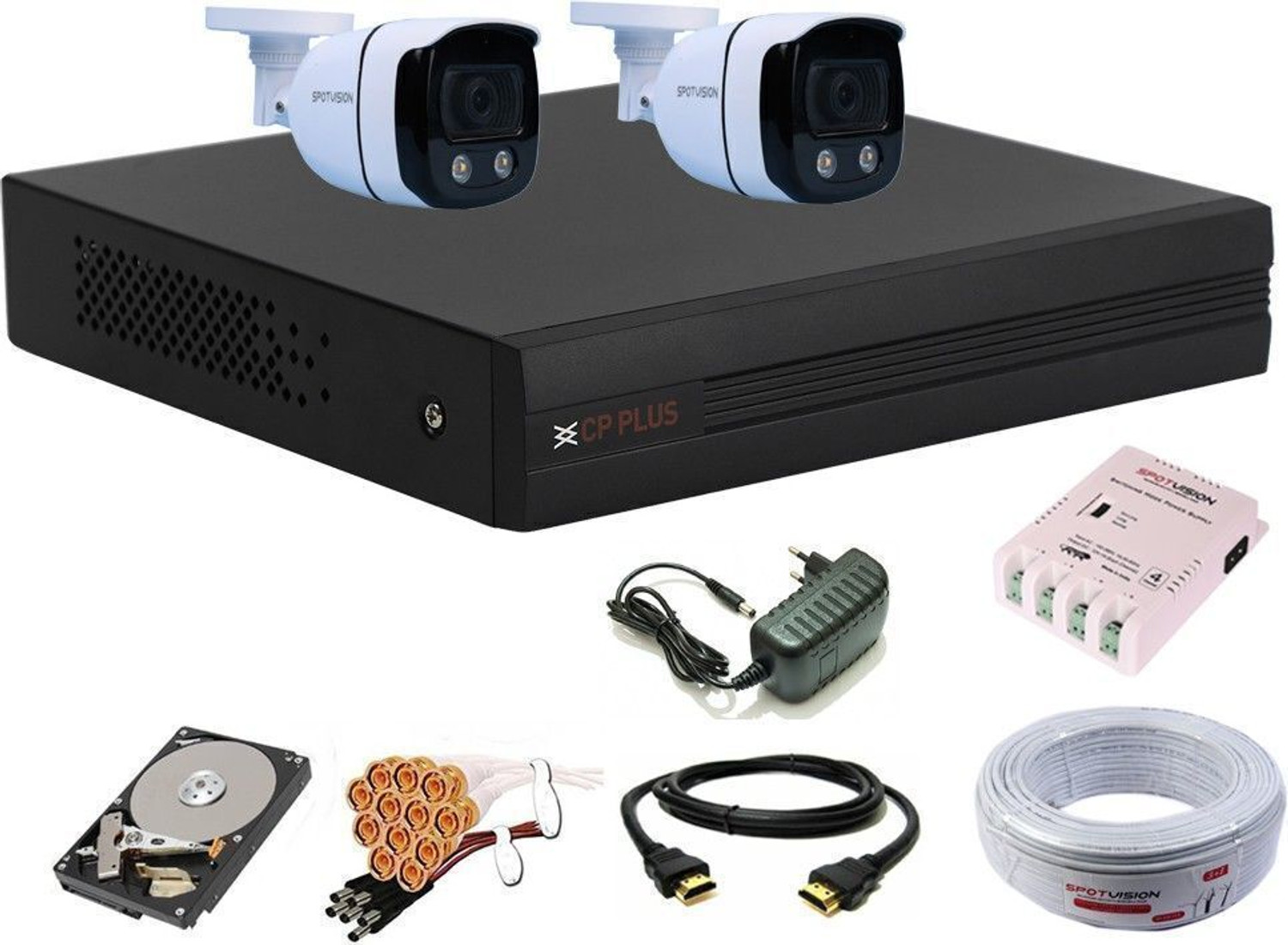 CP PLUS 4 Channal HD DVR 1080p,Bullet HD Color Camera 2.4 MP 2Pcs,500 GB Hard Disk, Security Camera