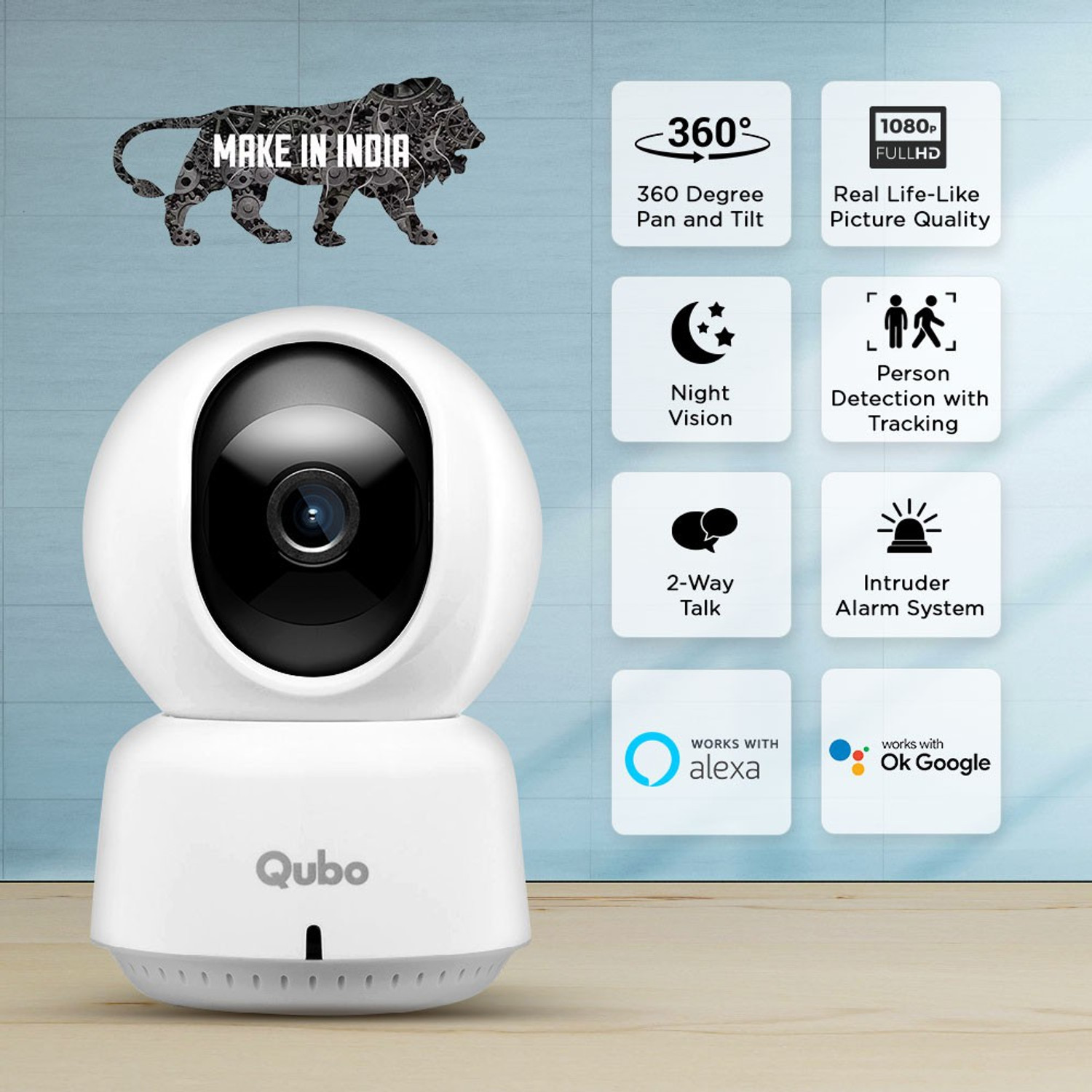 Image of Qubo Smart Cam 360 by HERO GROUP 1080p Full HD WiFi CCTV with Intruder Alarm System Security Camera