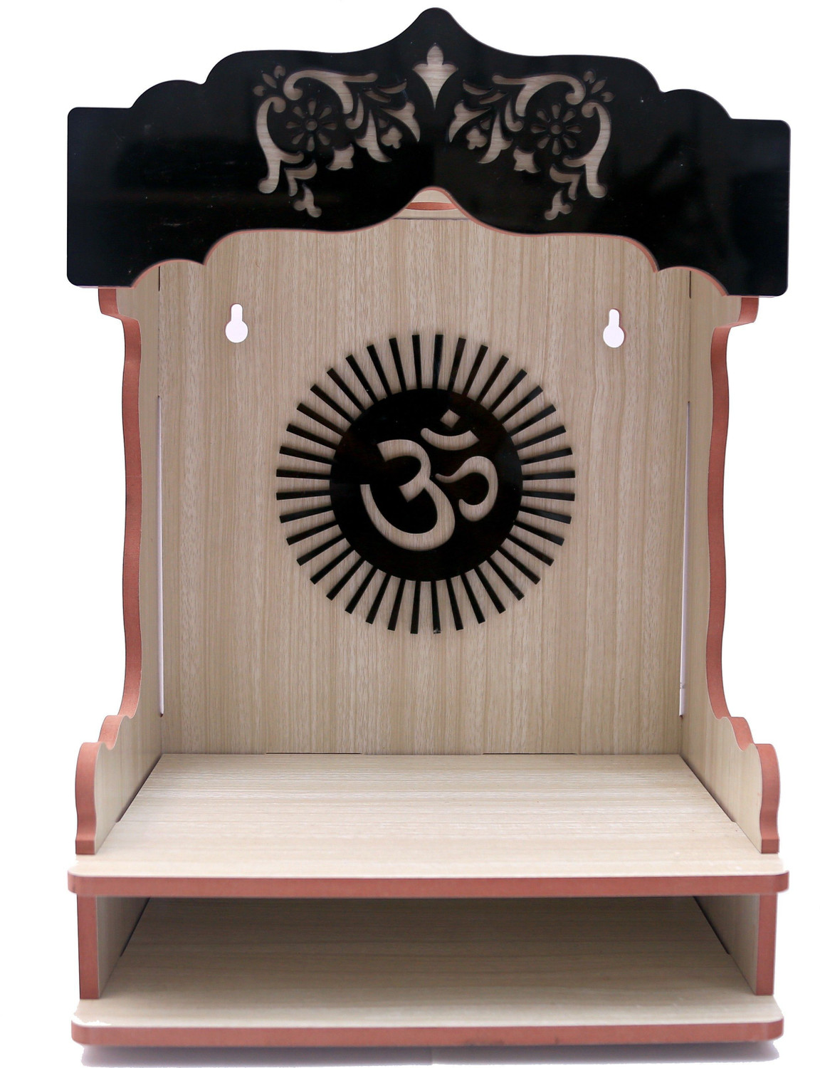 Image of The Mandir Company Pooja Mandir for Home with LED Light & Storage | White Marble Finish Engineered Wood Home Temple (Height: 130, Pre-assembled)