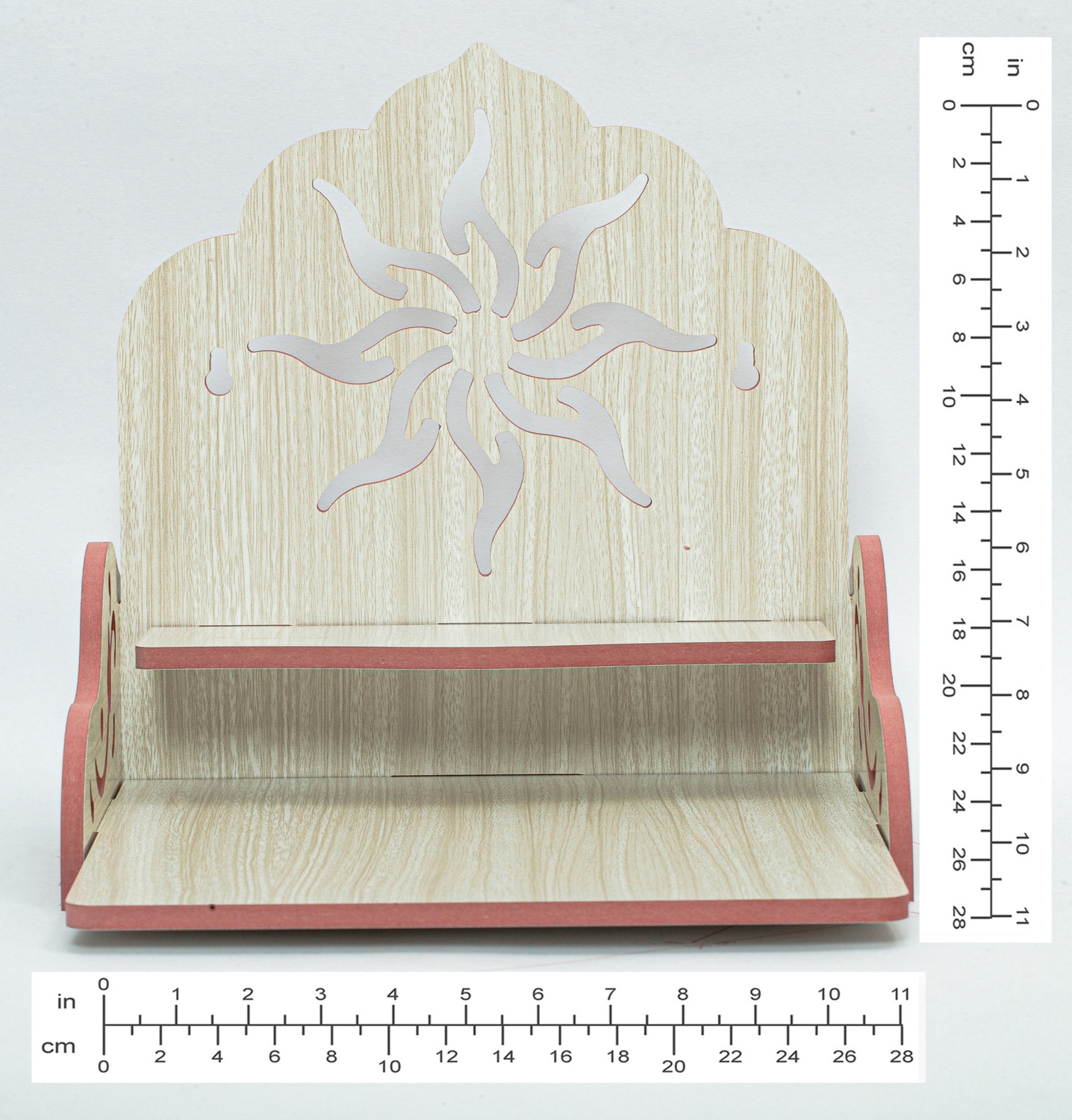 Image of The Mandir Company Pooja Mandir for Home with LED Light & Storage | White Marble Finish Engineered Wood Home Temple (Height: 130, Pre-assembled)
