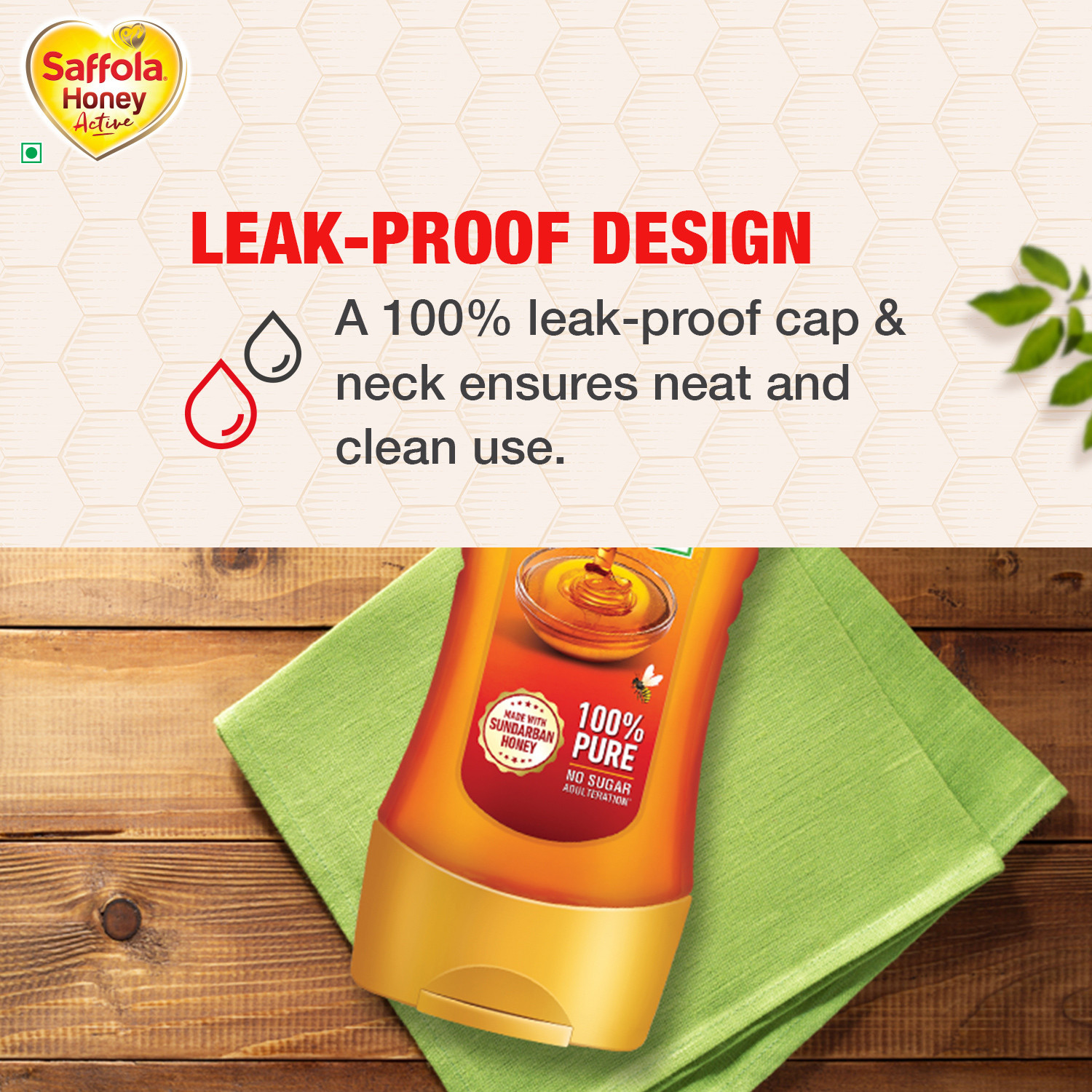 Image of Saffola Honey Active, Made with Sundarban Forest Honey, 100% Pure