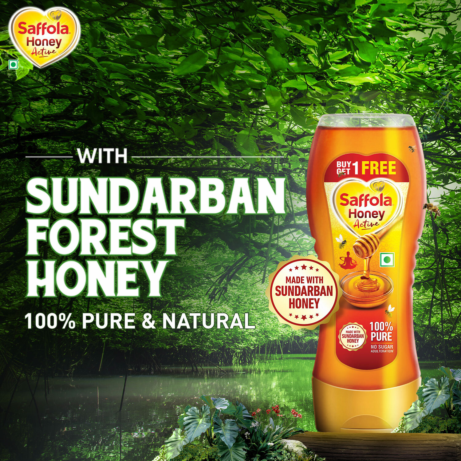 Image of Saffola Honey Active, Made with Sundarban Forest Honey, 100% Pure