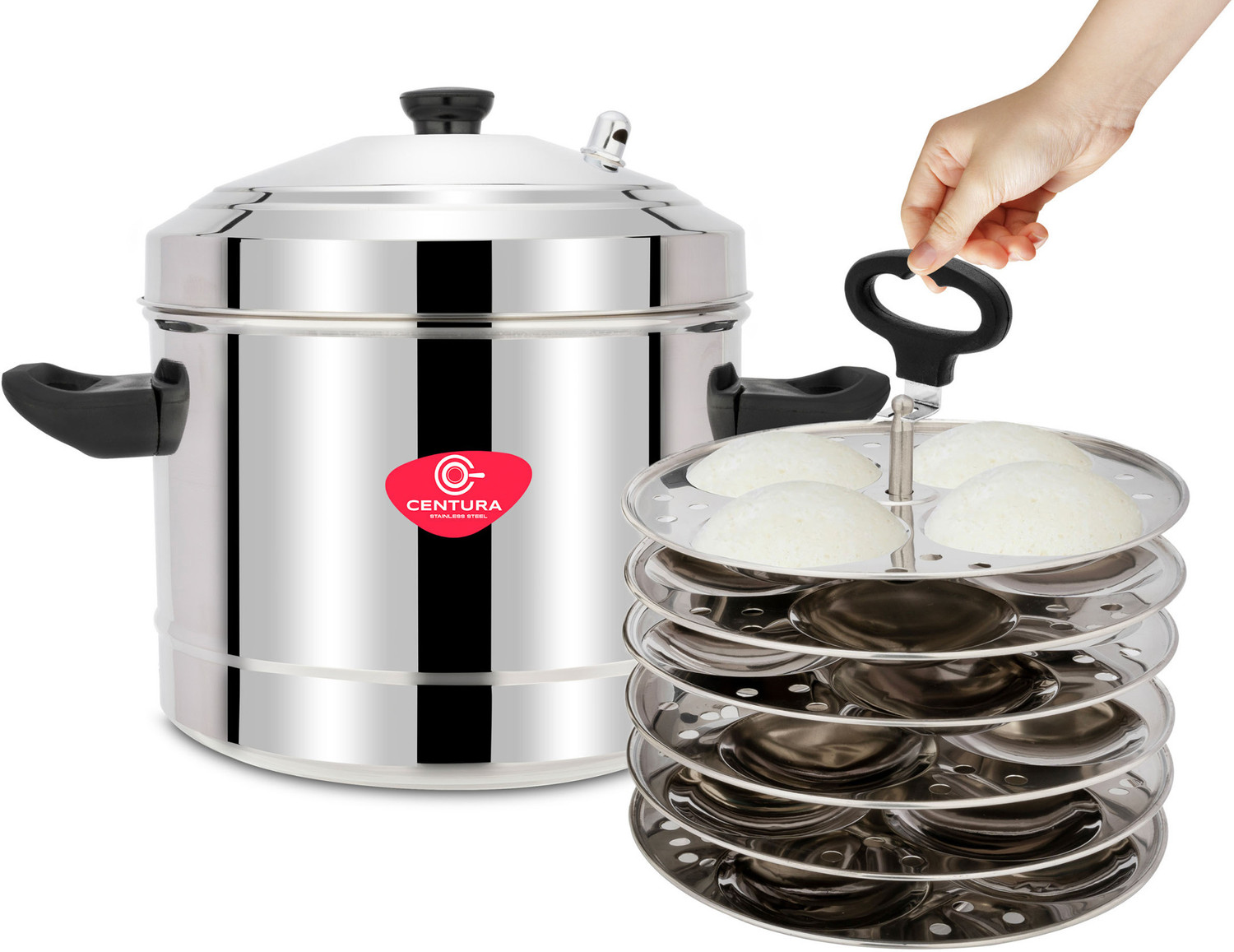 CENTURA Stainless Steel Classic Idli Maker/Idly Cooker (6 Plates, Silv
