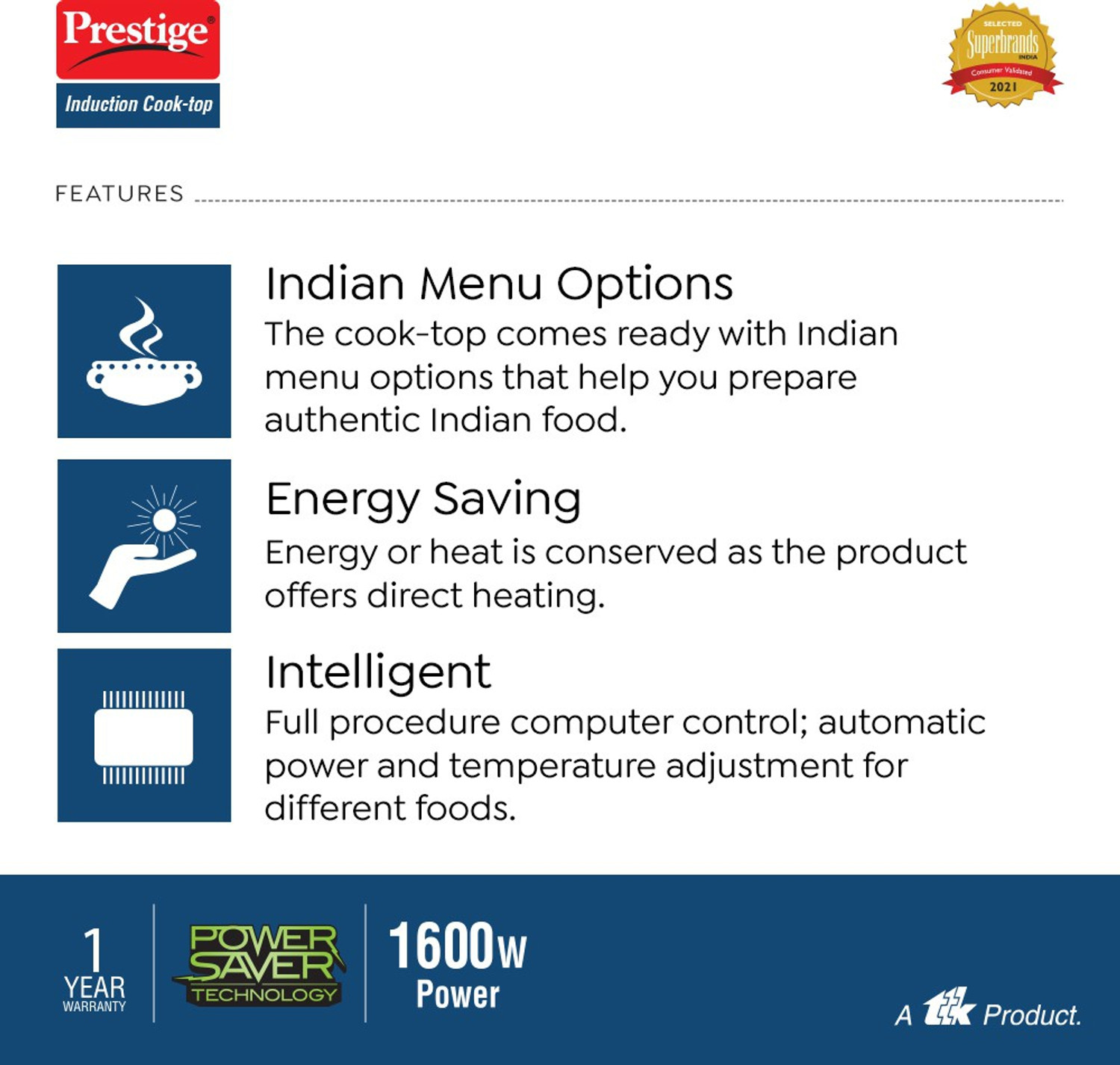 Image of Prestige 1600 W Induction Cooktop Push Button