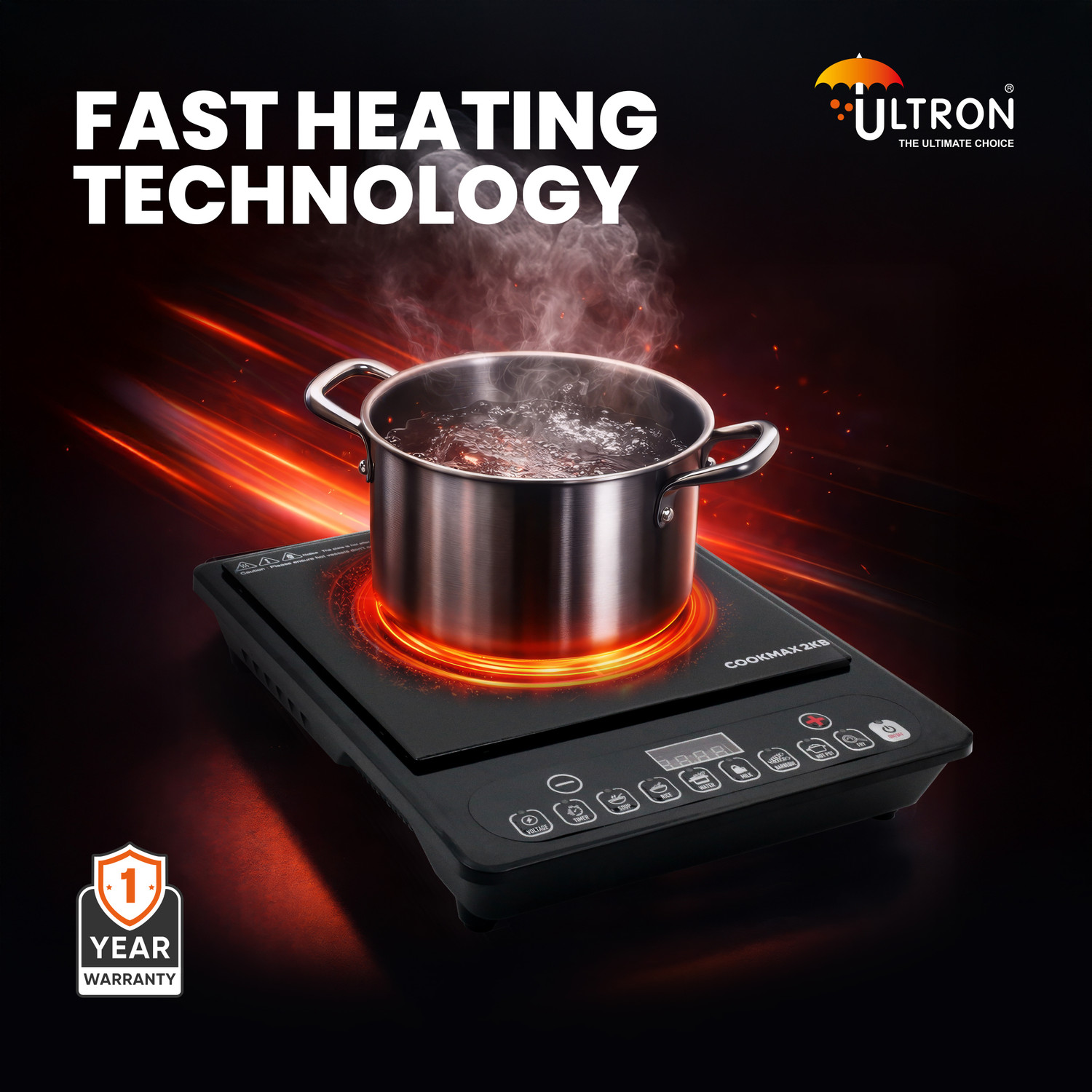Image of ULTRON 2000 W Induction Cooktop Push Button (Black, Induction Cooktop 2000W Cookmax 2KB, Auto Heat Cut Off)