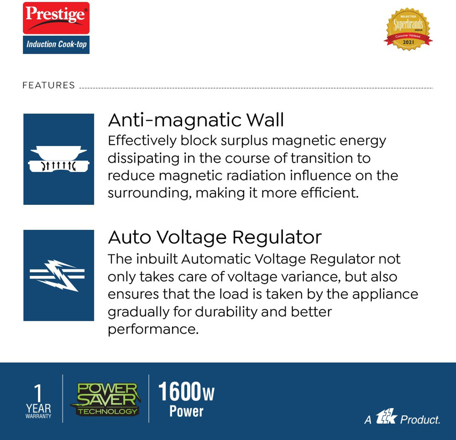 Image of Prestige 1600 W Induction Cooktop Push Button