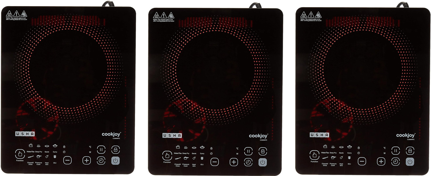 Image of USHA 2000 W Induction Cooktop Touch Panel (Black, INDUCTION COOKTOP IC-CJ2000WTC Pack Of 3)
