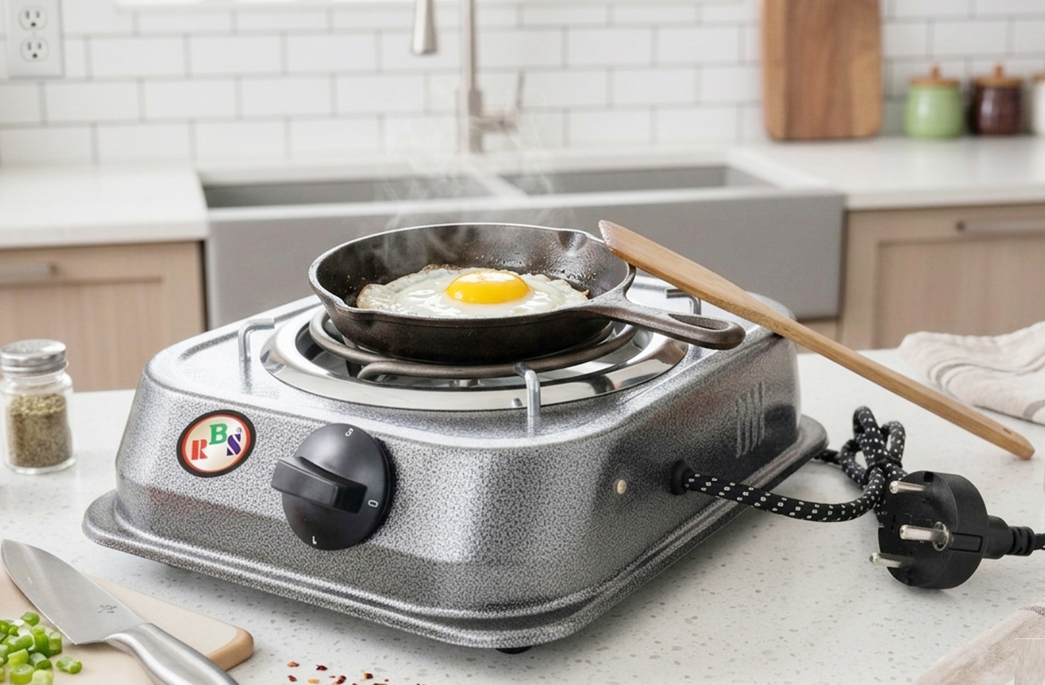 Image of Radhe 2000 W Radiant Cooktop Push Button (Silver, Radiant 2000 Watts Electric Cook Heater Cooktop | Work With All Utensil)