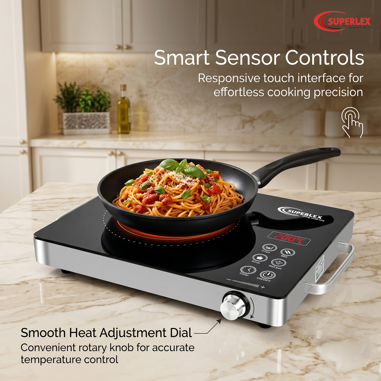 Image of SUPERLEX 2200 W Infrared Cooktop Touch Panel (Black, Grill,Sensor Touch & Universal Utansil Compatibility)