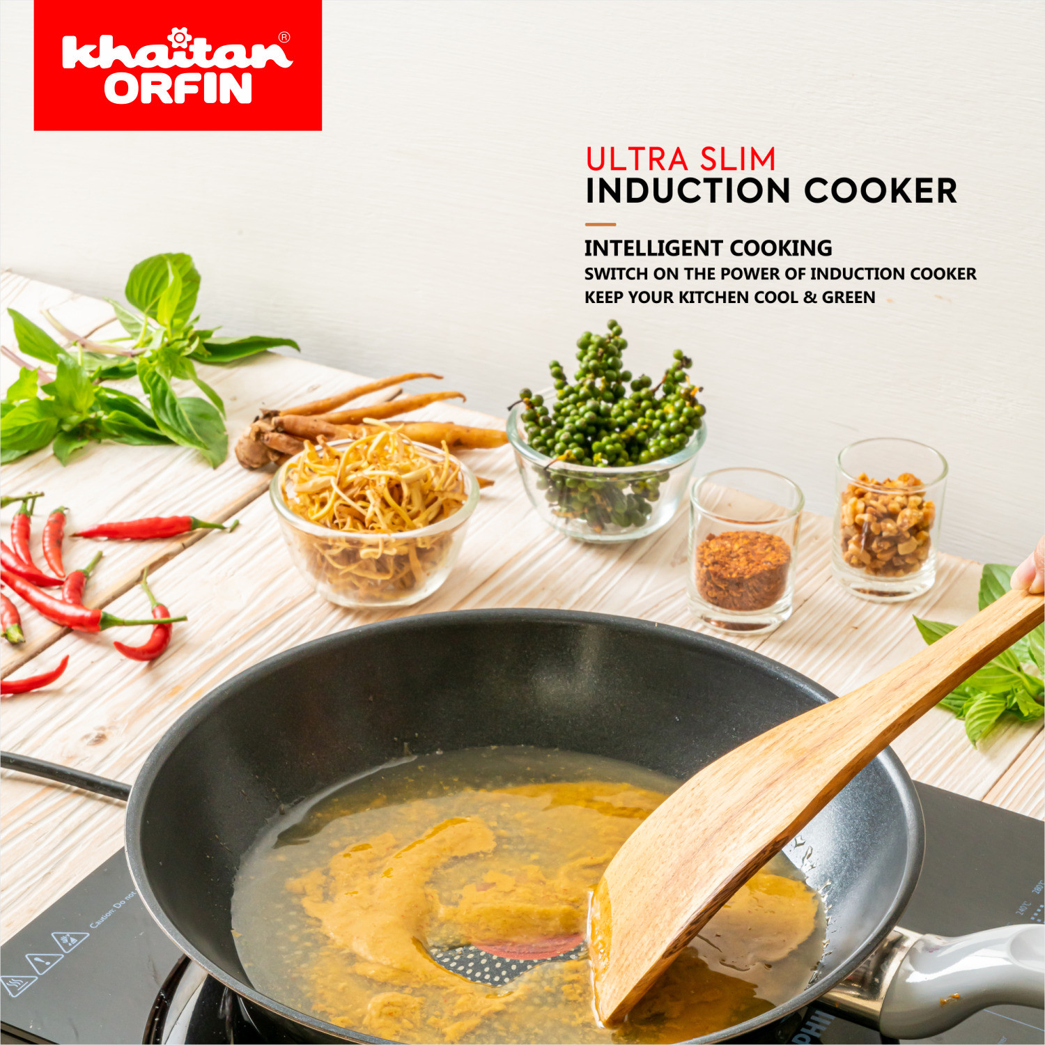 Image of Khaitan Orfin 2200 W Induction Cooktop Push Button (Black, KO-432)