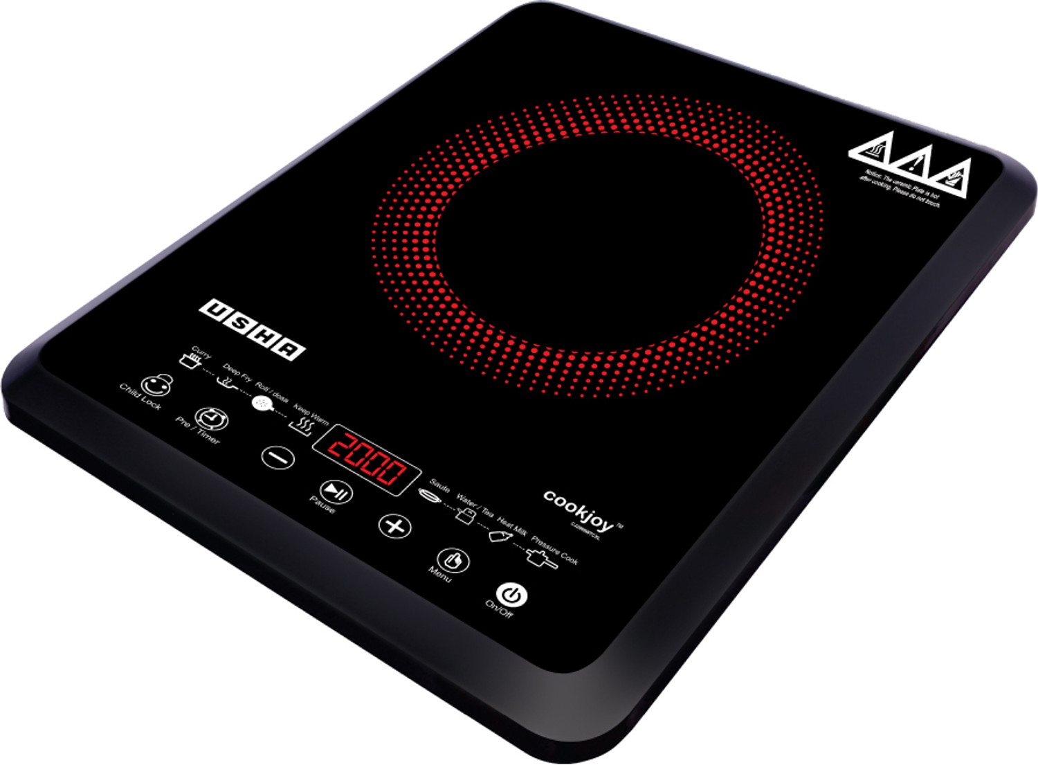 Image of USHA 2000 W Induction Cooktop Touch Panel (Black, INDUCTION COOKTOP IC-CJ2000WTC Pack Of 3)
