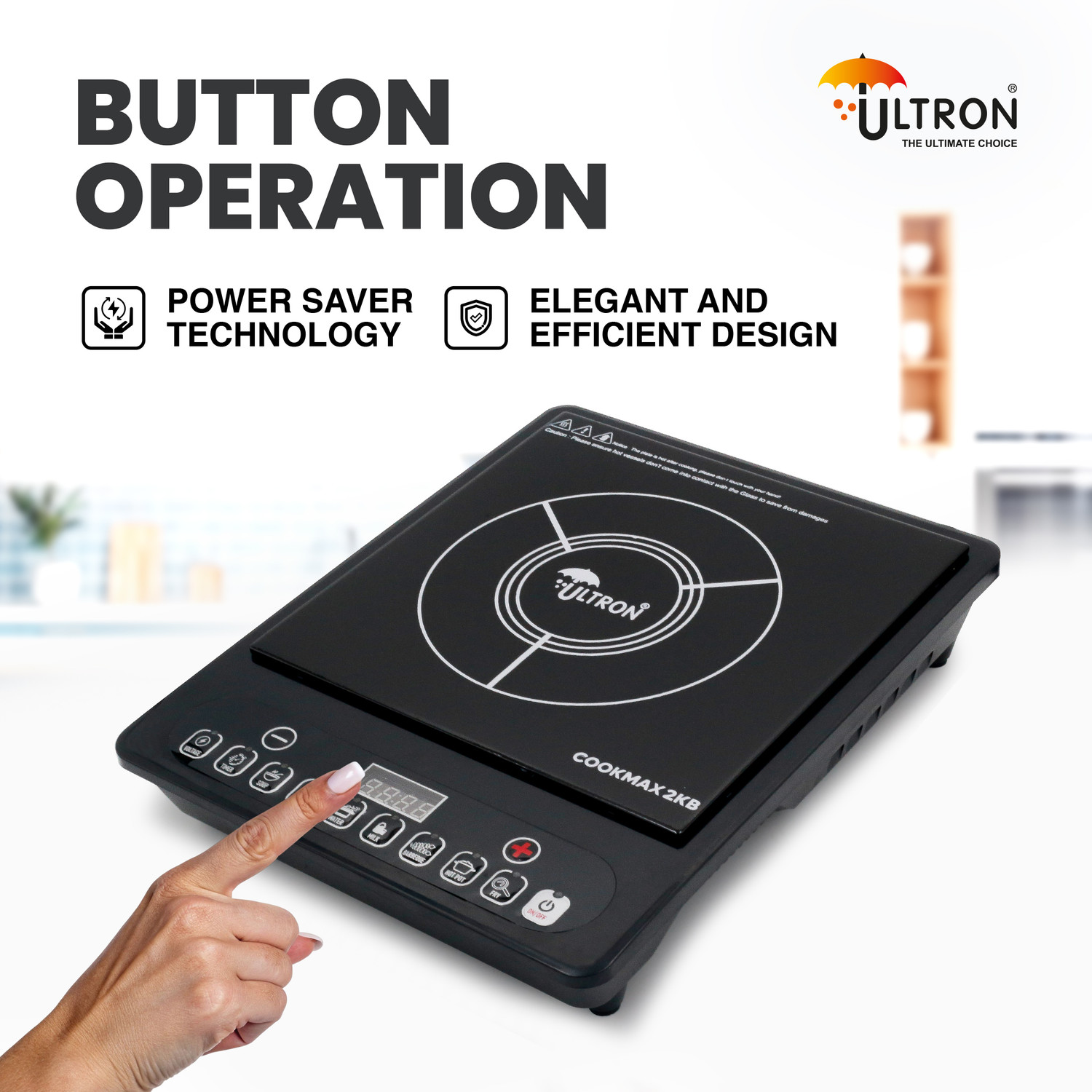 Image of ULTRON 2000 W Induction Cooktop Push Button (Black, Induction Cooktop 2000W Cookmax 2KB, Auto Heat Cut Off)