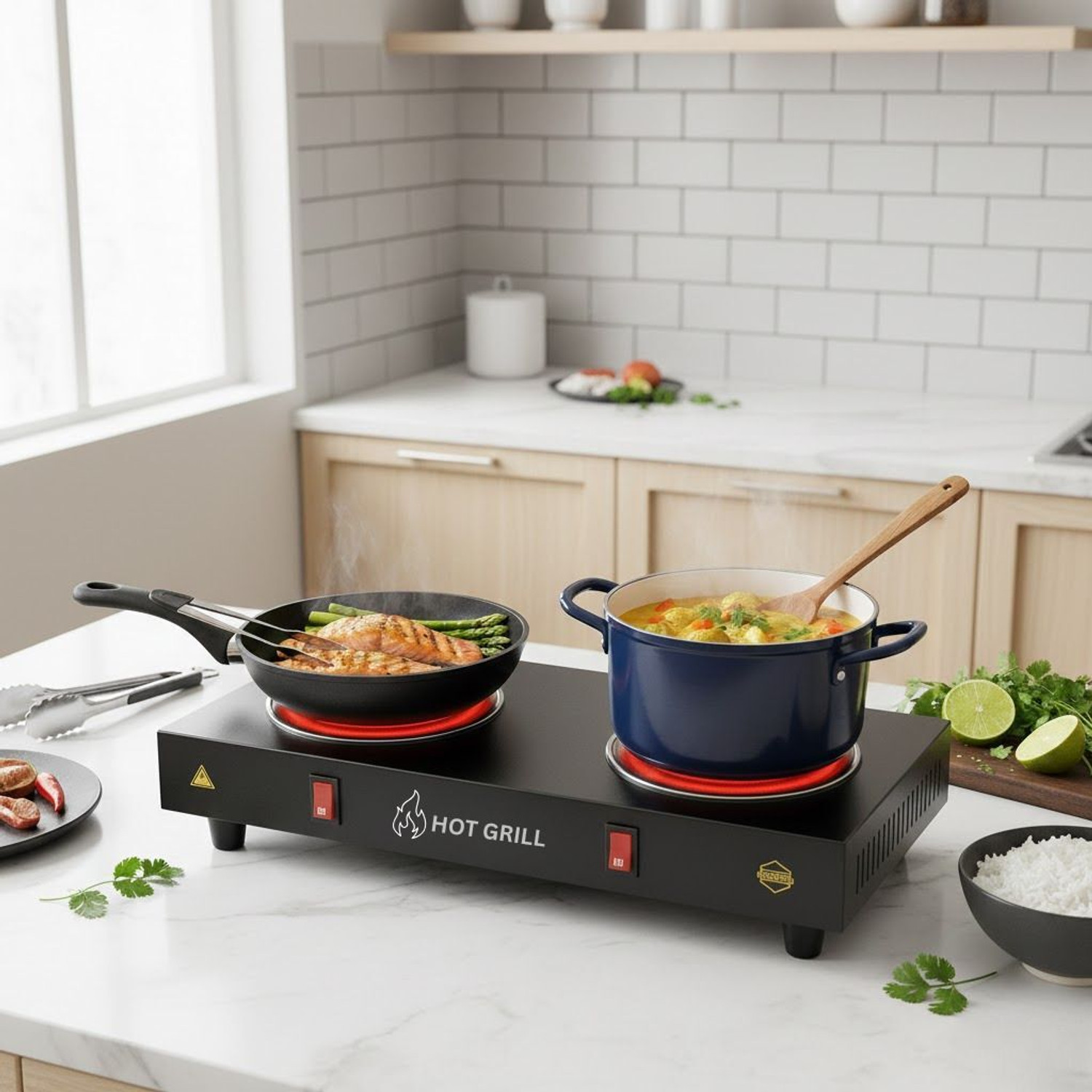 Image of Radhe 2000 W Radiant Cooktop Push Button (Silver, Radiant 2000 Watts Electric Cook Heater Cooktop | Work With All Utensil)