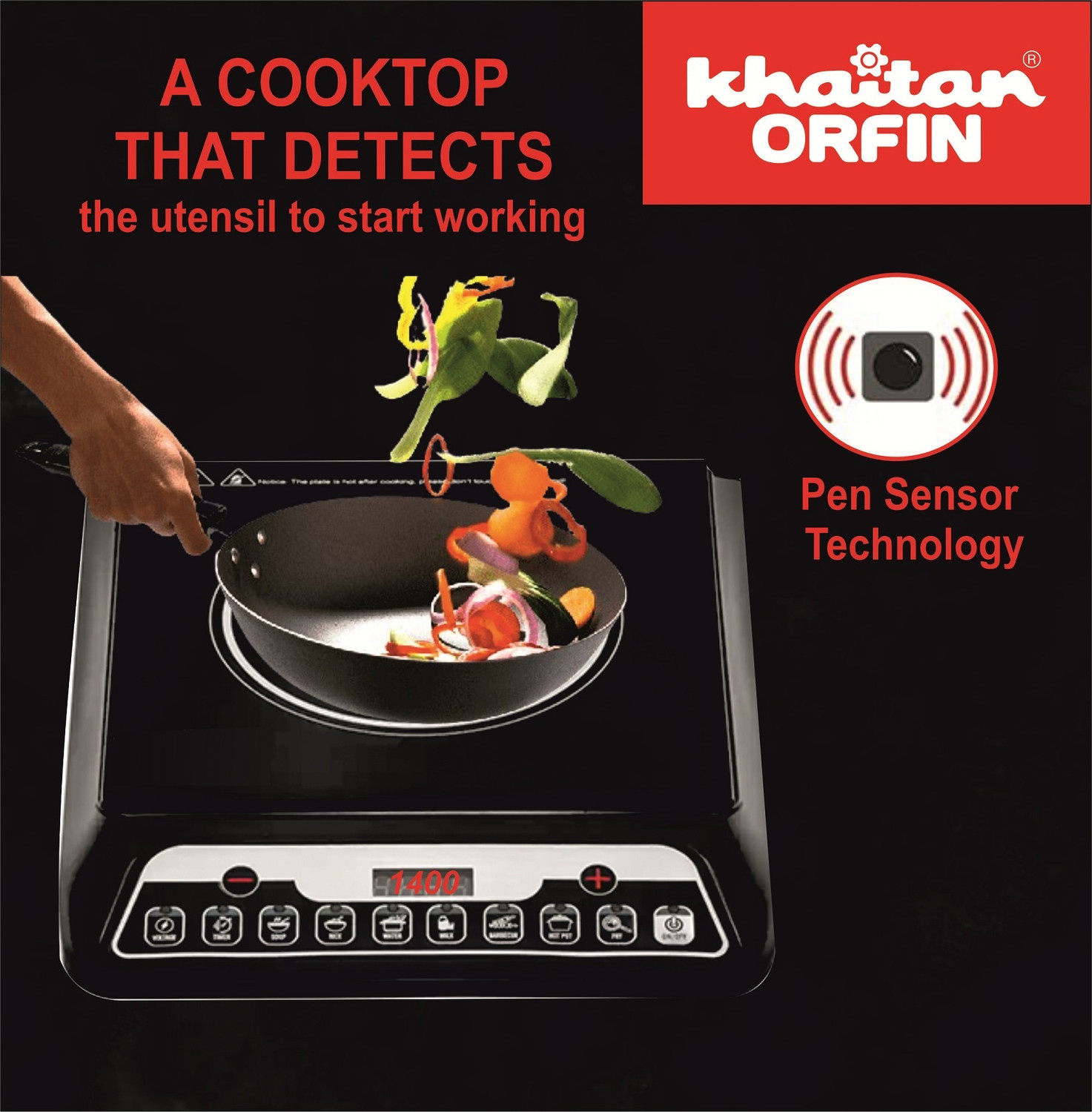 Image of Khaitan Orfin 2200 W Induction Cooktop Push Button (Black, KO-432)