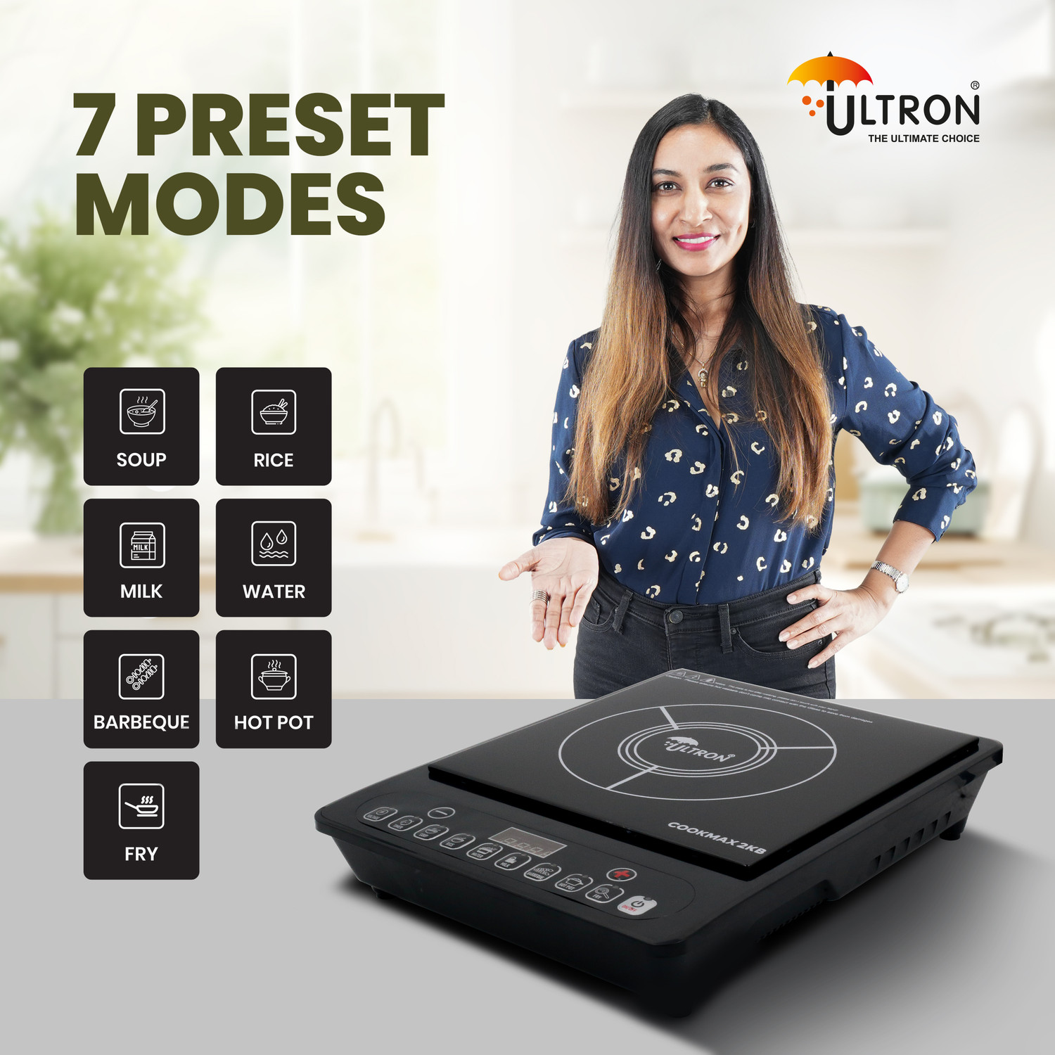 Image of ULTRON 2000 W Induction Cooktop Push Button (Black, Induction Cooktop 2000W Cookmax 2KB, Auto Heat Cut Off)