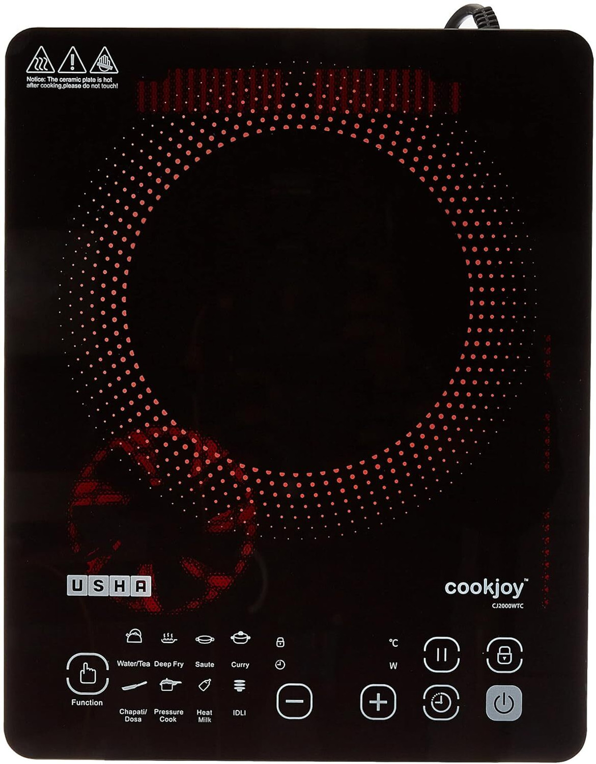 Image of USHA 2000 W Induction Cooktop Touch Panel (Black, INDUCTION COOKTOP IC-CJ2000WTC Pack Of 3)