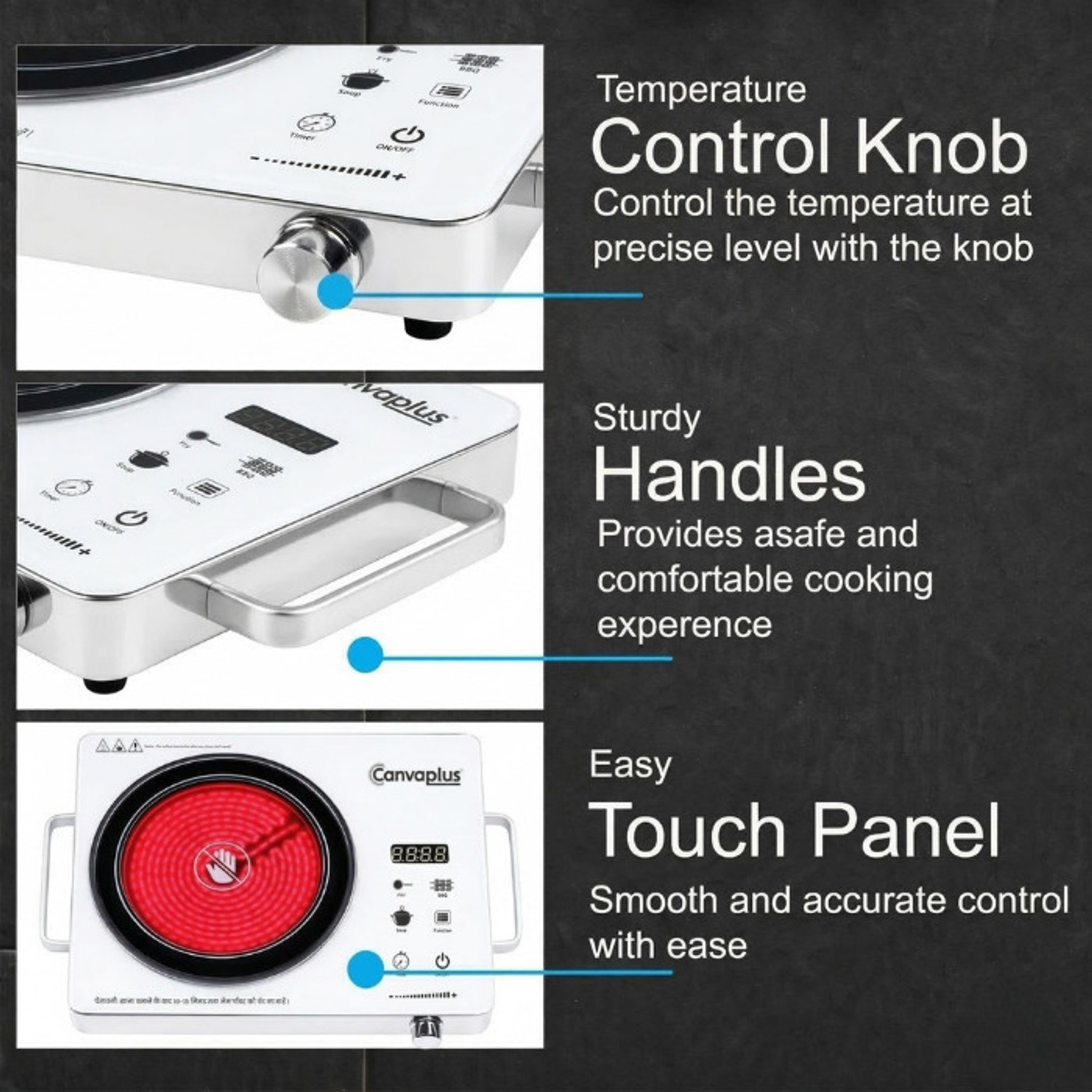 Image of canvaplus 2600 W Infrared Cooktop Touch Panel (White, Black, C20Pro)