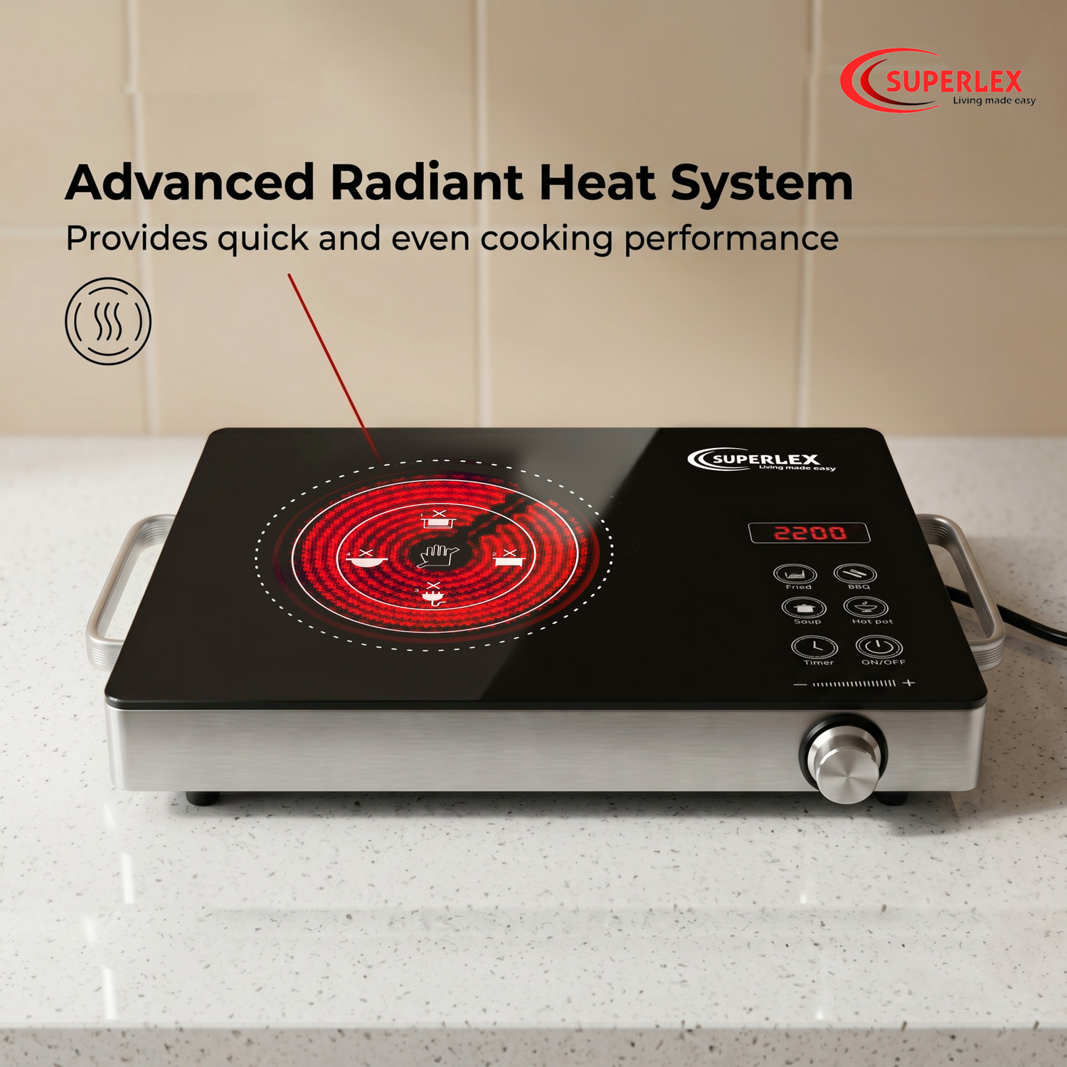 Image of SUPERLEX 2200 W Infrared Cooktop Touch Panel (Black, Grill,Sensor Touch & Universal Utansil Compatibility)