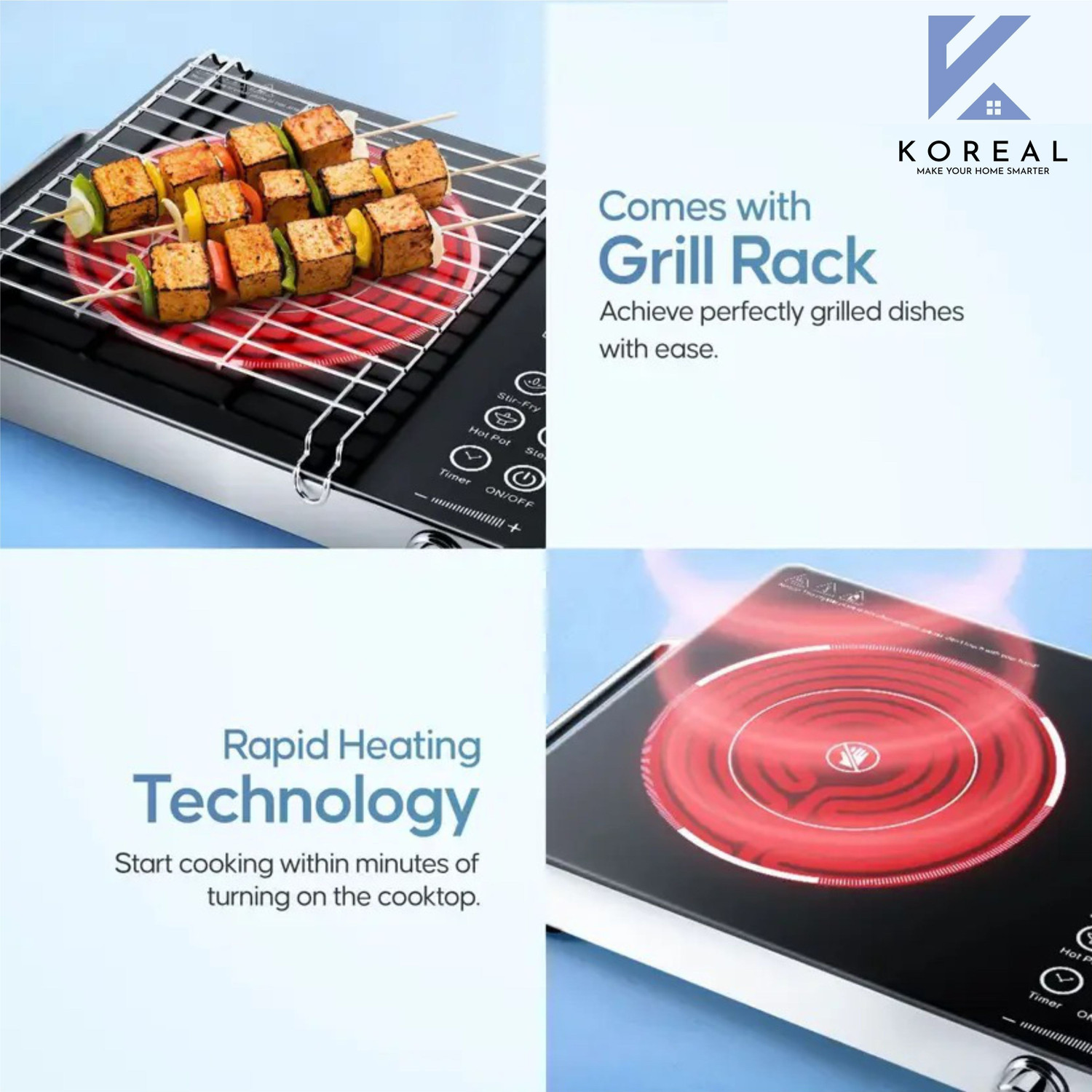 Image of Koreal 2200 W Infrared Cooktop Touch Panel (Black, Infrared)