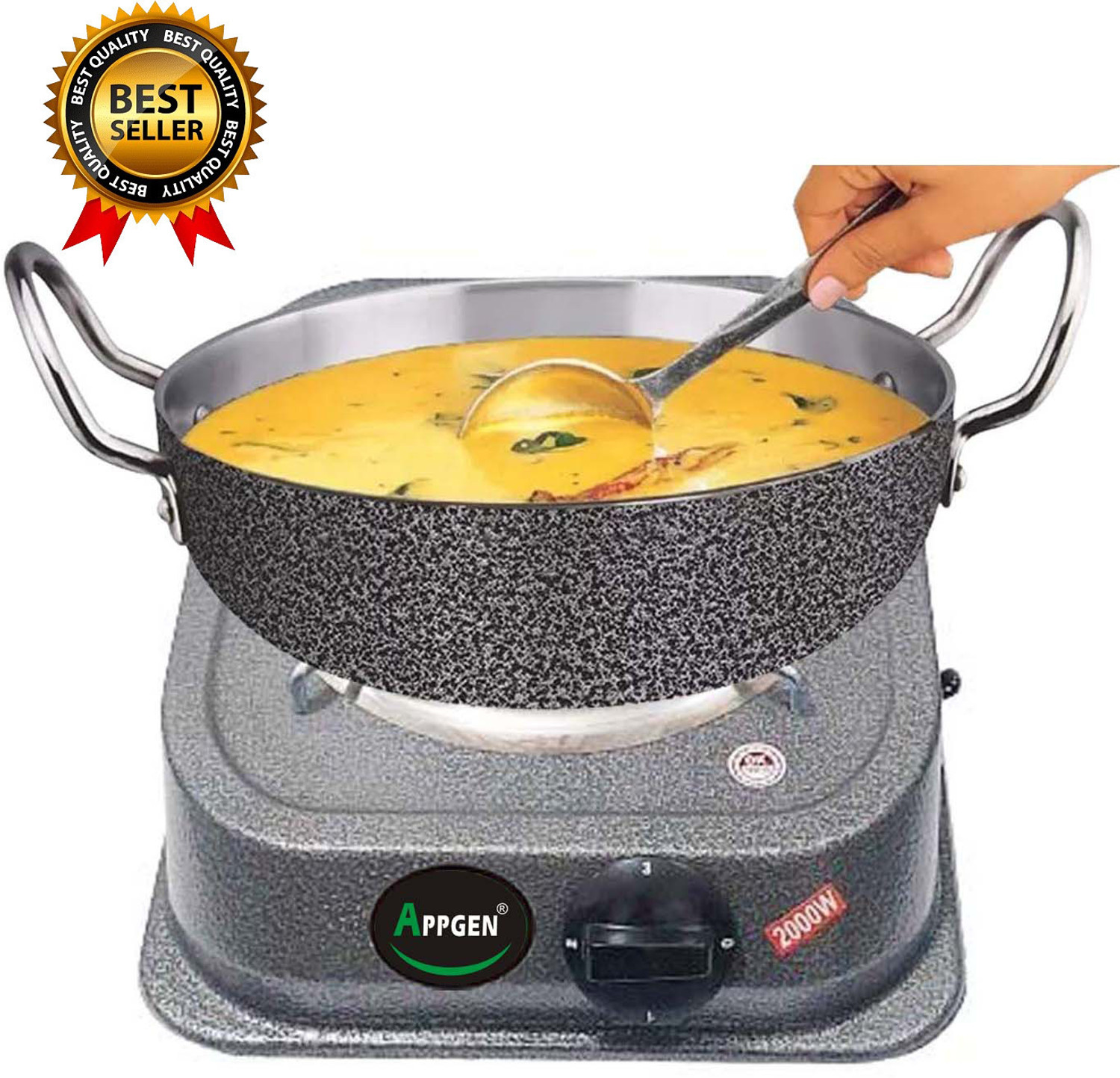 Image of Radhe 2000 W Radiant Cooktop Push Button (Silver, Radiant 2000 Watts Electric Cook Heater Cooktop | Work With All Utensil)