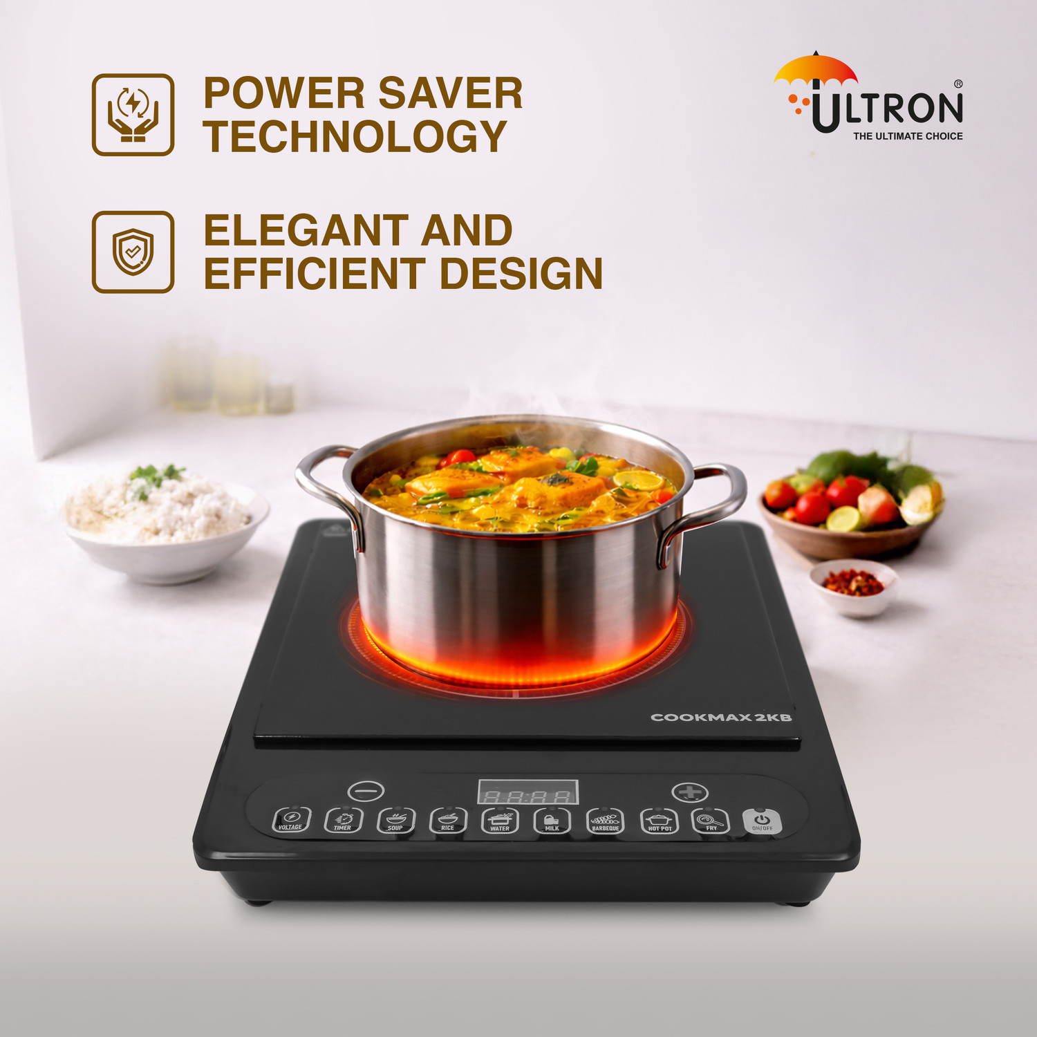 Image of ULTRON 2000 W Induction Cooktop Push Button (Black, Induction Cooktop 2000W Cookmax 2KB, Auto Heat Cut Off)