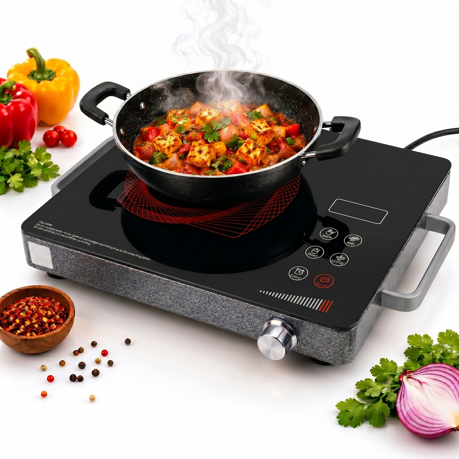 Image of Radhe 2000 W Radiant Cooktop Push Button (Silver, Radiant 2000 Watts Electric Cook Heater Cooktop | Work With All Utensil)