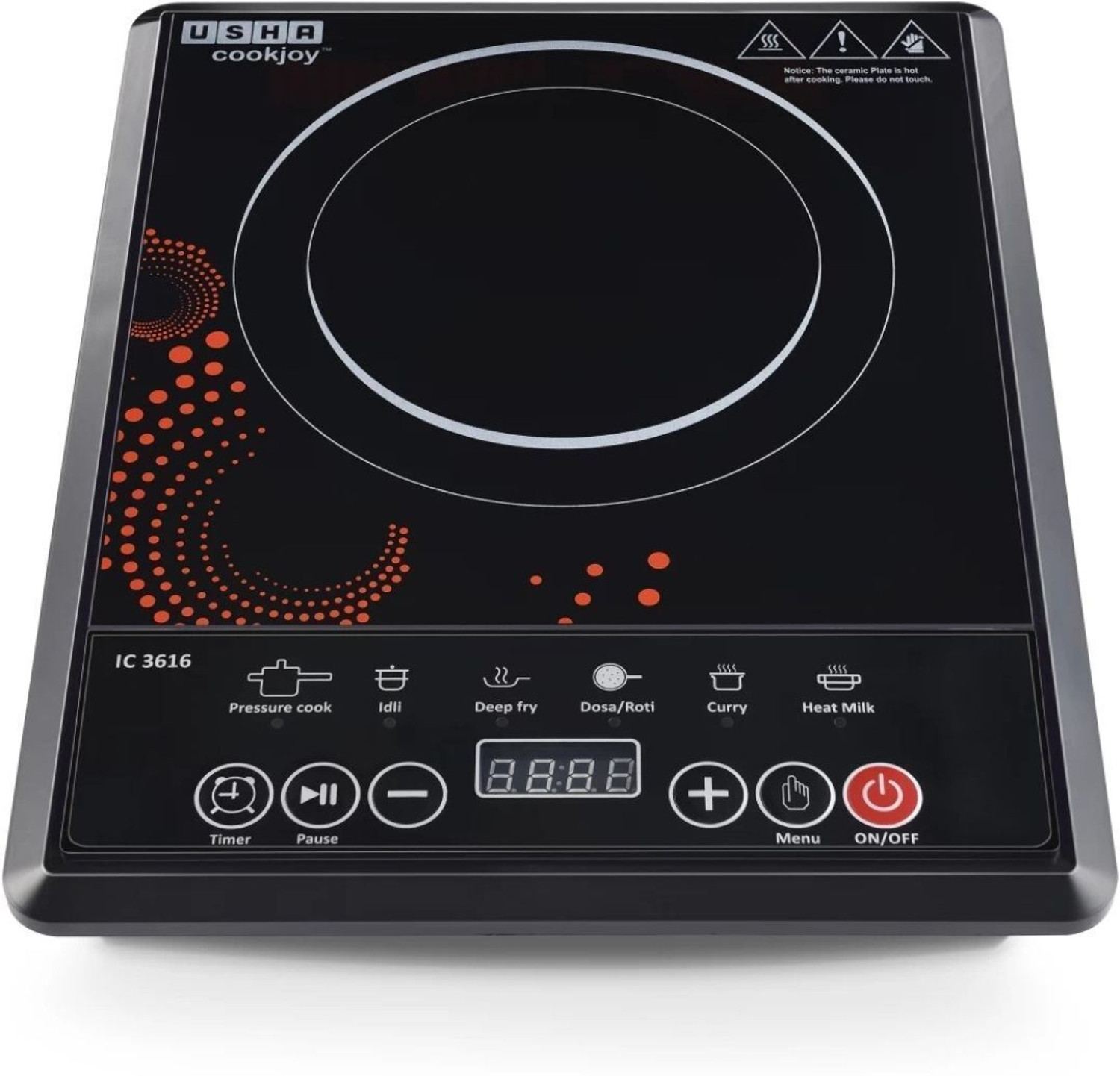 Image of USHA 2000 W Induction Cooktop Touch Panel (Black, INDUCTION COOKTOP IC-CJ2000WTC Pack Of 3)