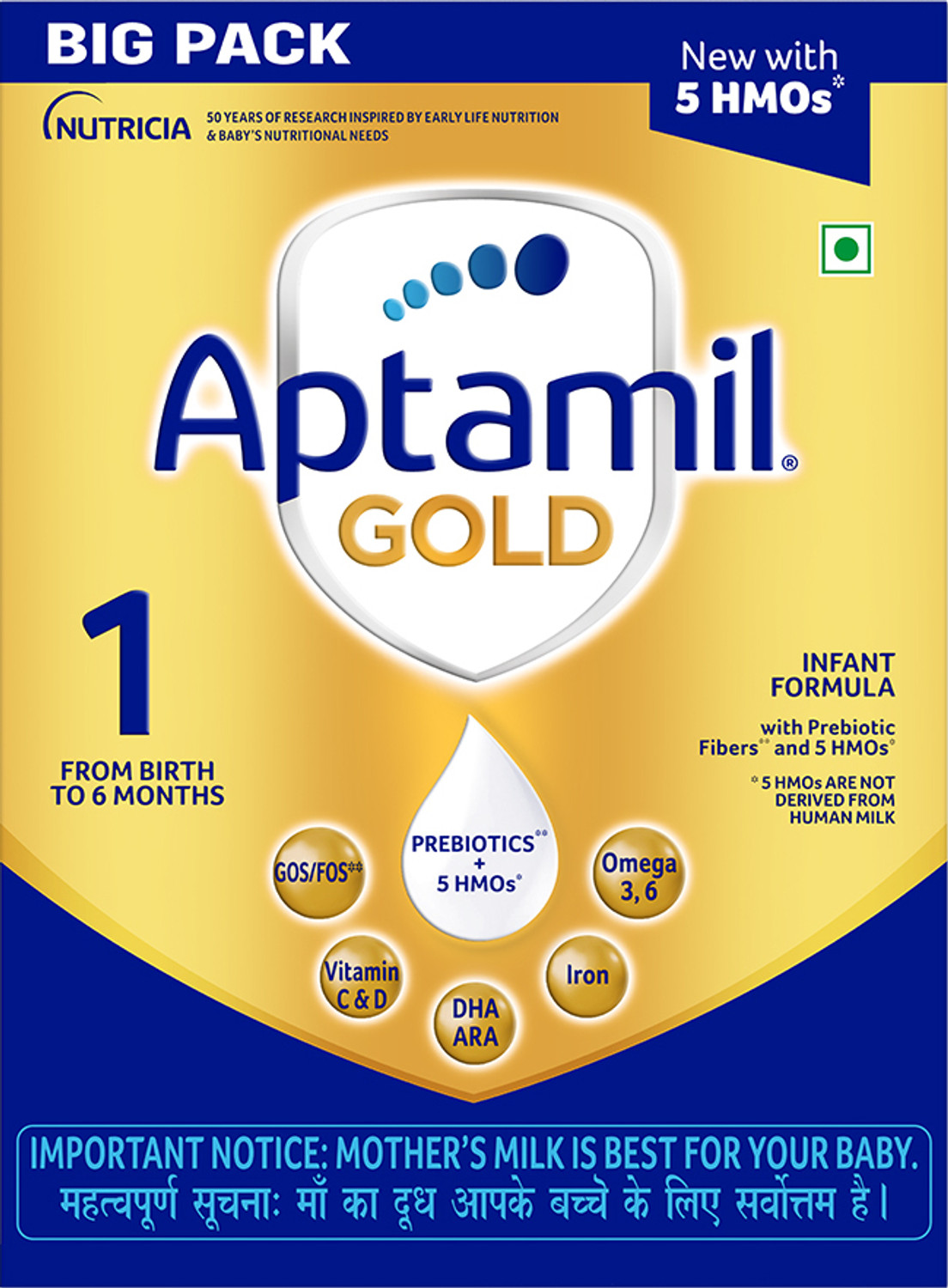 Aptamil Gold Infant Formula Powder - Stage 1 (Upto 6 months)-1.2 KG - 