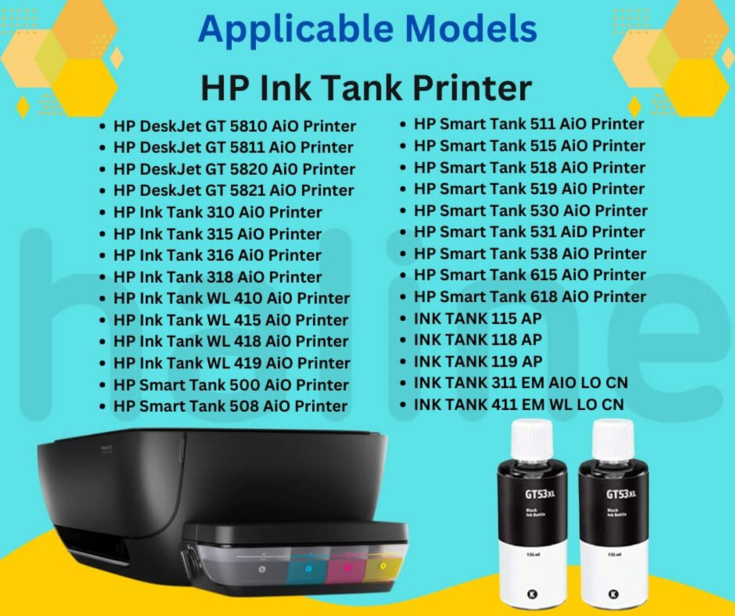 Image of Spherix HP Ink Tank 5810, 310, 315, 319, 410, 415,GT5810, GT5820, GT5811, GT5821, GT5822 Black - Twin Pack Ink Bottle
