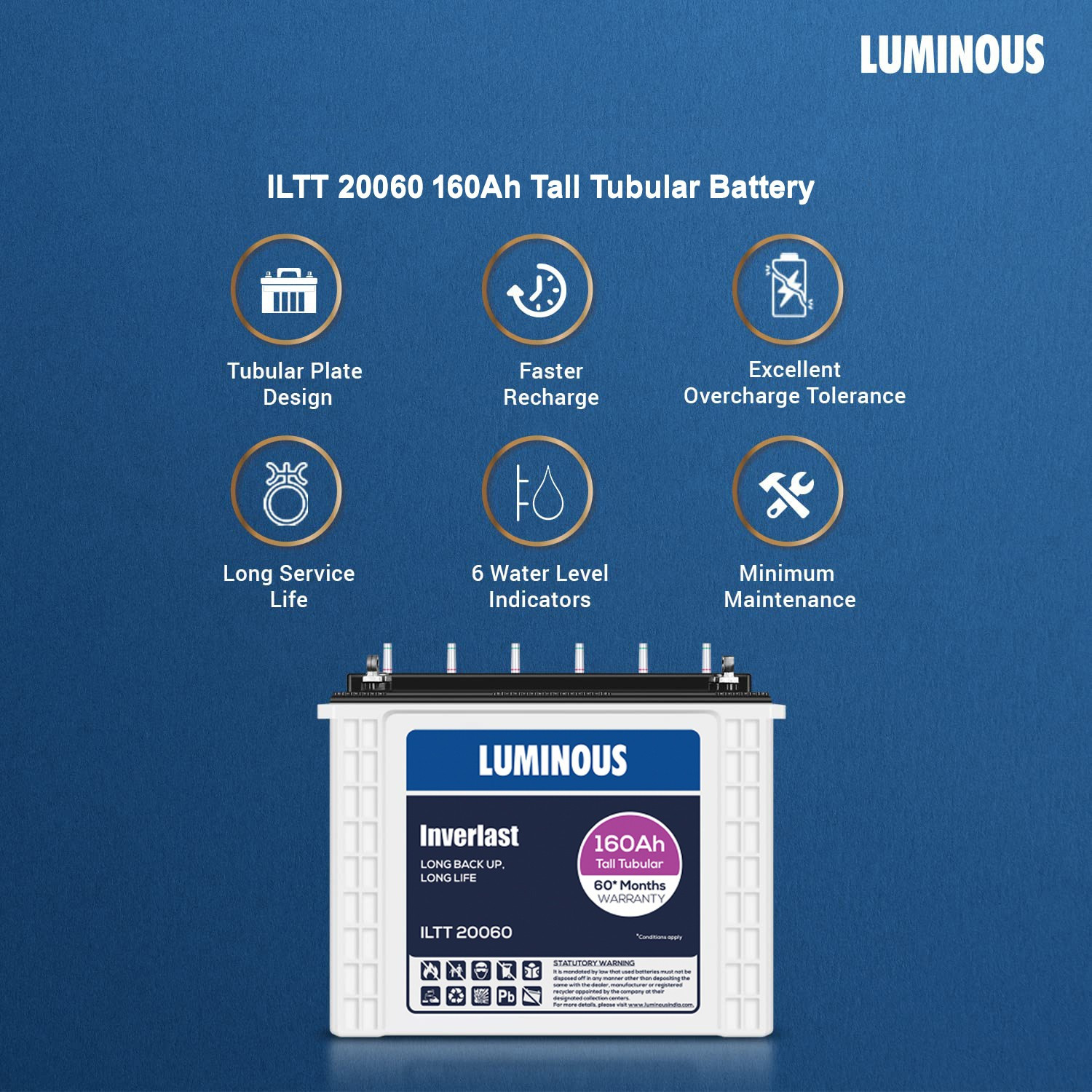 Image of LUMINOUS 60 Months Warranty Tubular Inverter Battery
