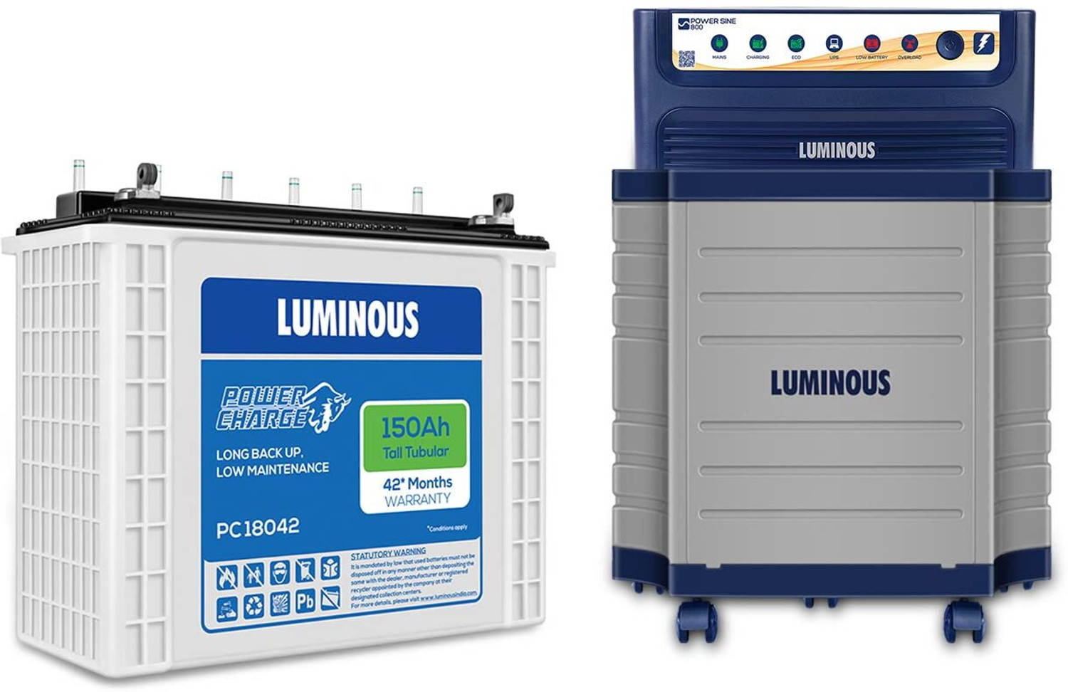 LUMINOUS Powersine 800 Pure Sine Wave Inverter, PC 18042 150 Ah Batter