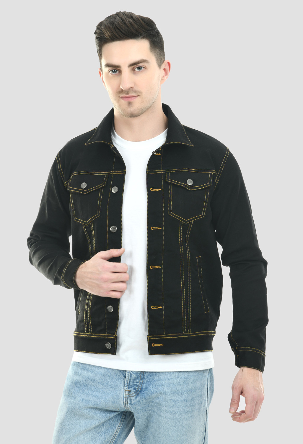 Full sleeve solid deals men's denim jacket
