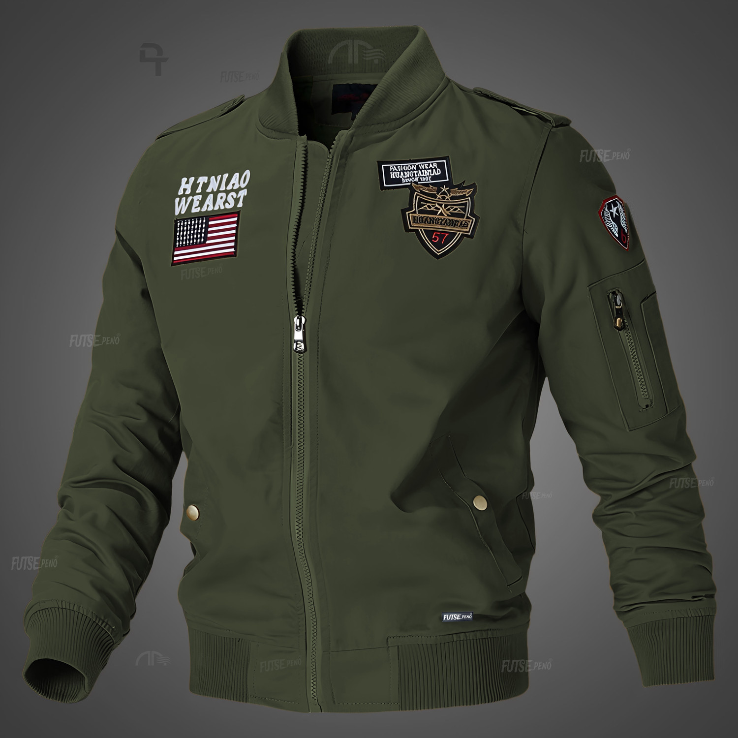 Image of FUTSE PENO Men Printed, Applique Biker /Riding Jacket