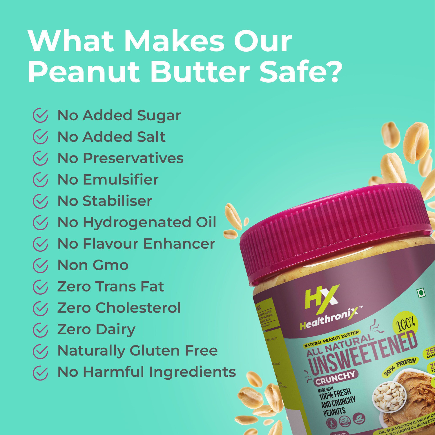 Image of Healthronix Natural Crunchy Peanut Butter, 340 g (0.34 kg)