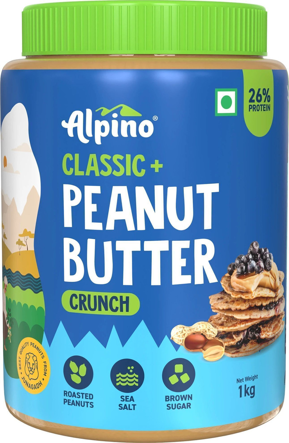 ALPINO Classic Peanut Butter Crunch 1 KG | Made with Roasted Peanuts | 25% Protein | Non GMO | Gluten Free | Vegan | 1 kg