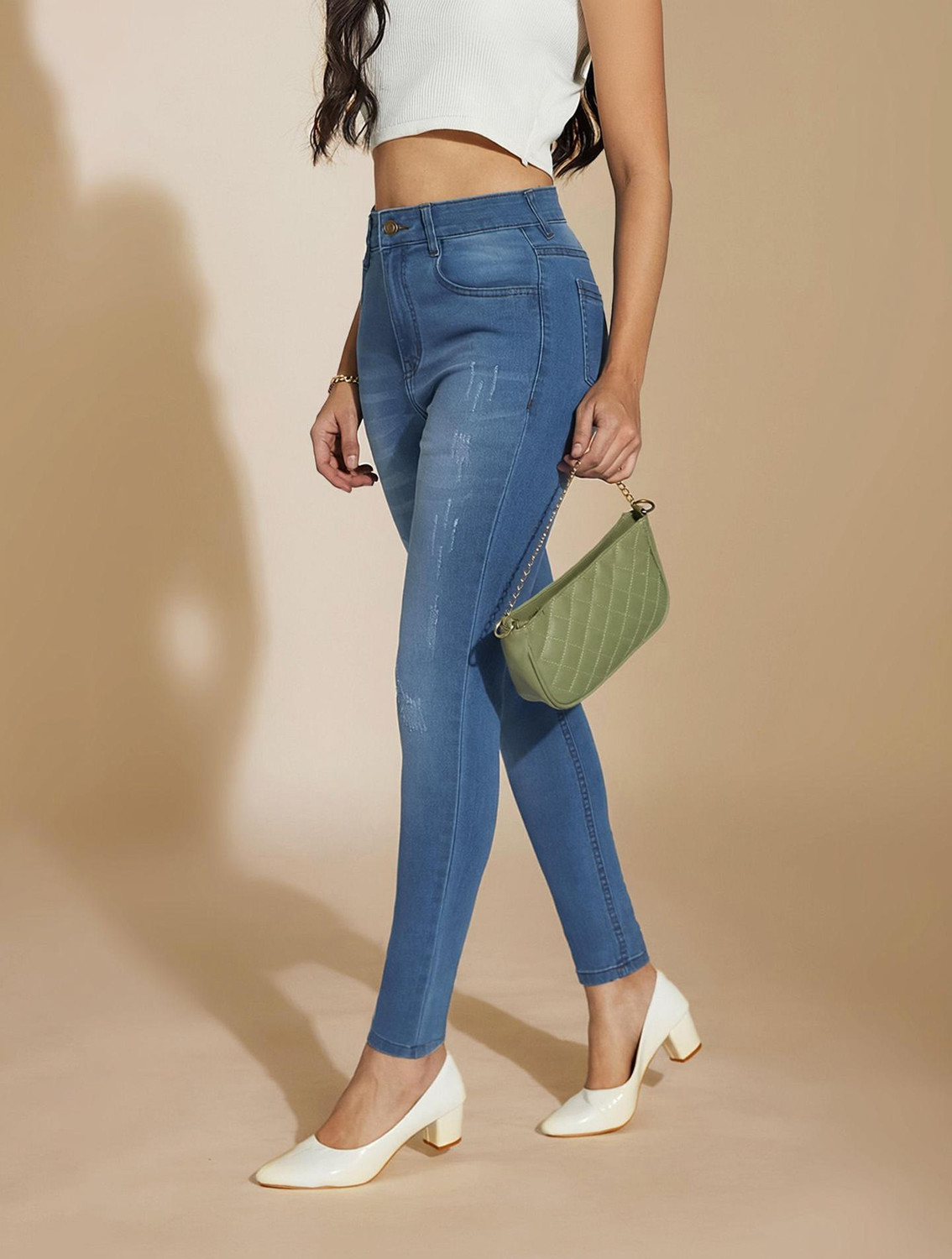 Image of ONLY Women Skinny High Rise Blue Jeans
