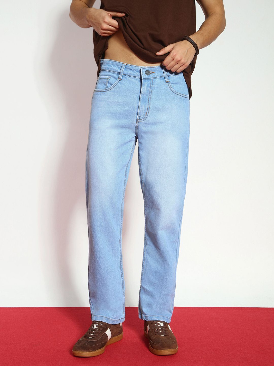 Men Straight Fit Mid Rise Light Blue Jeans