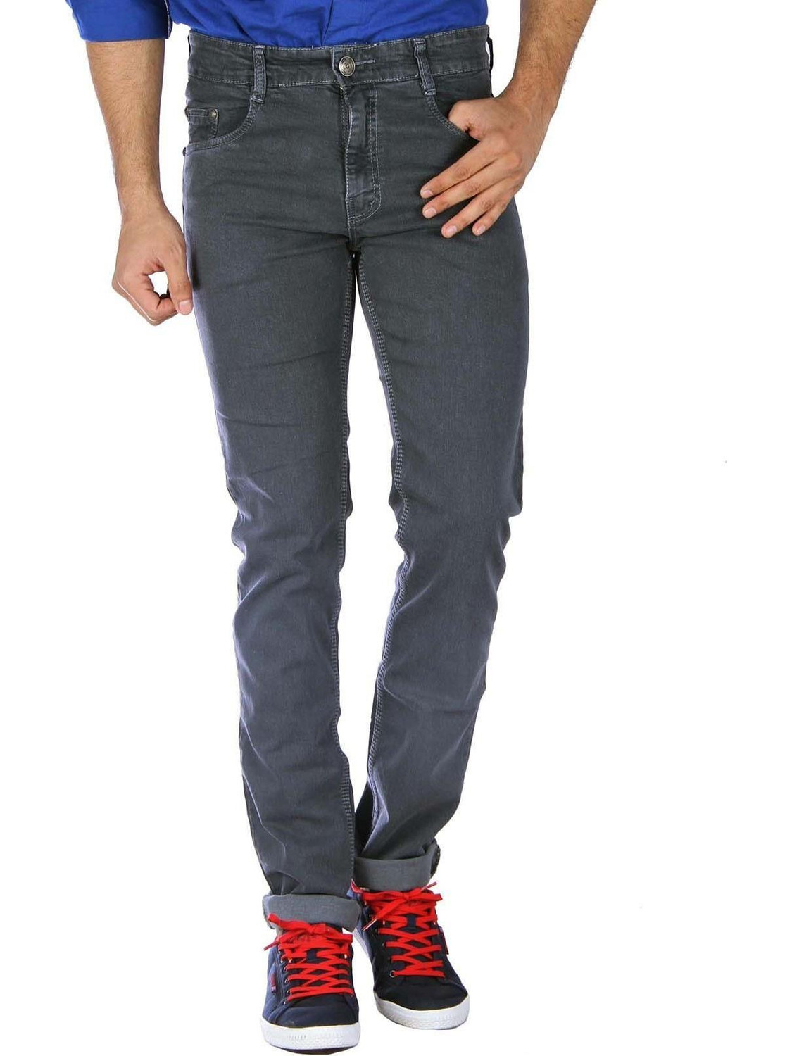 Image of JUST BLACK Men Regular Mid Rise Grey Jeans