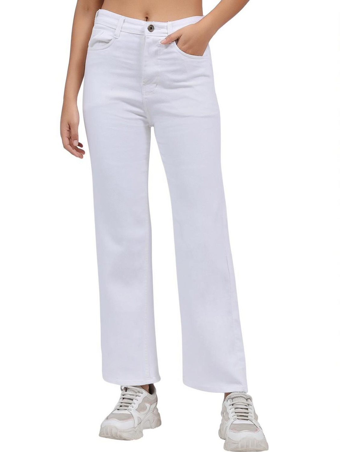 Image of GUTI Women Flared High Rise White Jeans