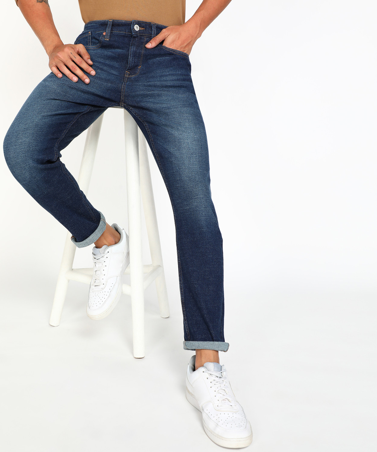 Image of FLYING MACHINE Men Tapered Fit Mid Rise Blue Jeans
