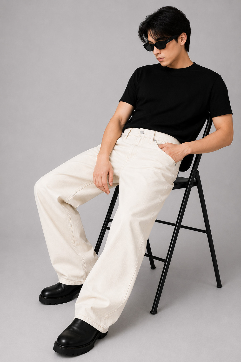 Denim Life Loose Fit Men Beige Jeans