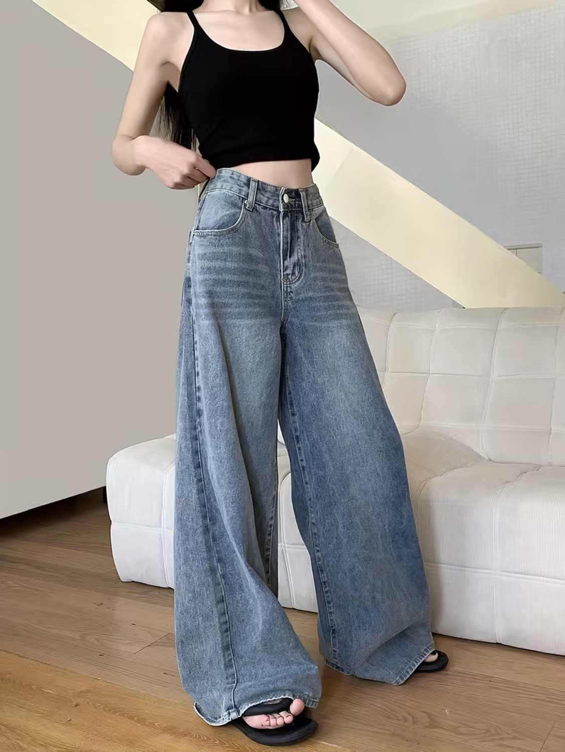 Image of ADIANADI Women Wide Leg High Rise White Jeans