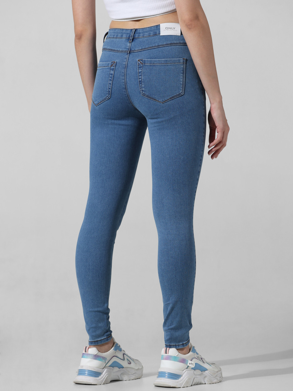 Image of ONLY Women Skinny High Rise Blue Jeans