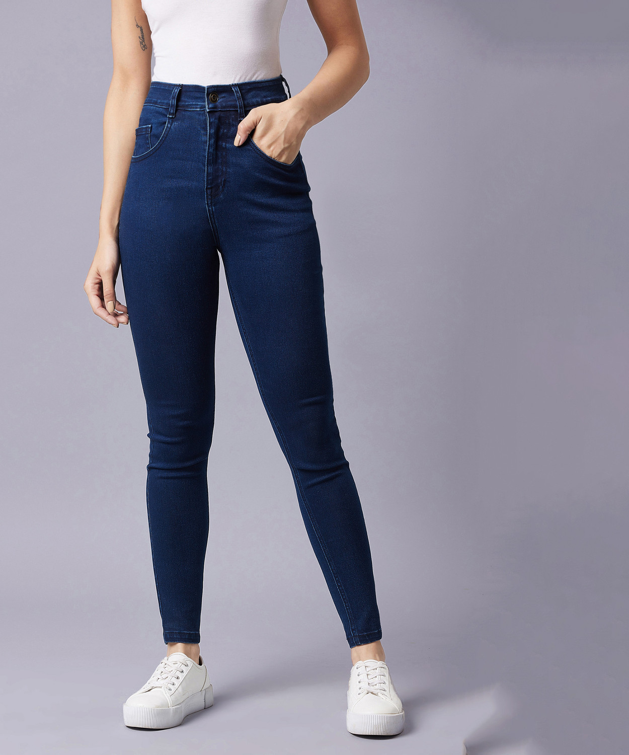 Image of ONLY Women Skinny High Rise Blue Jeans