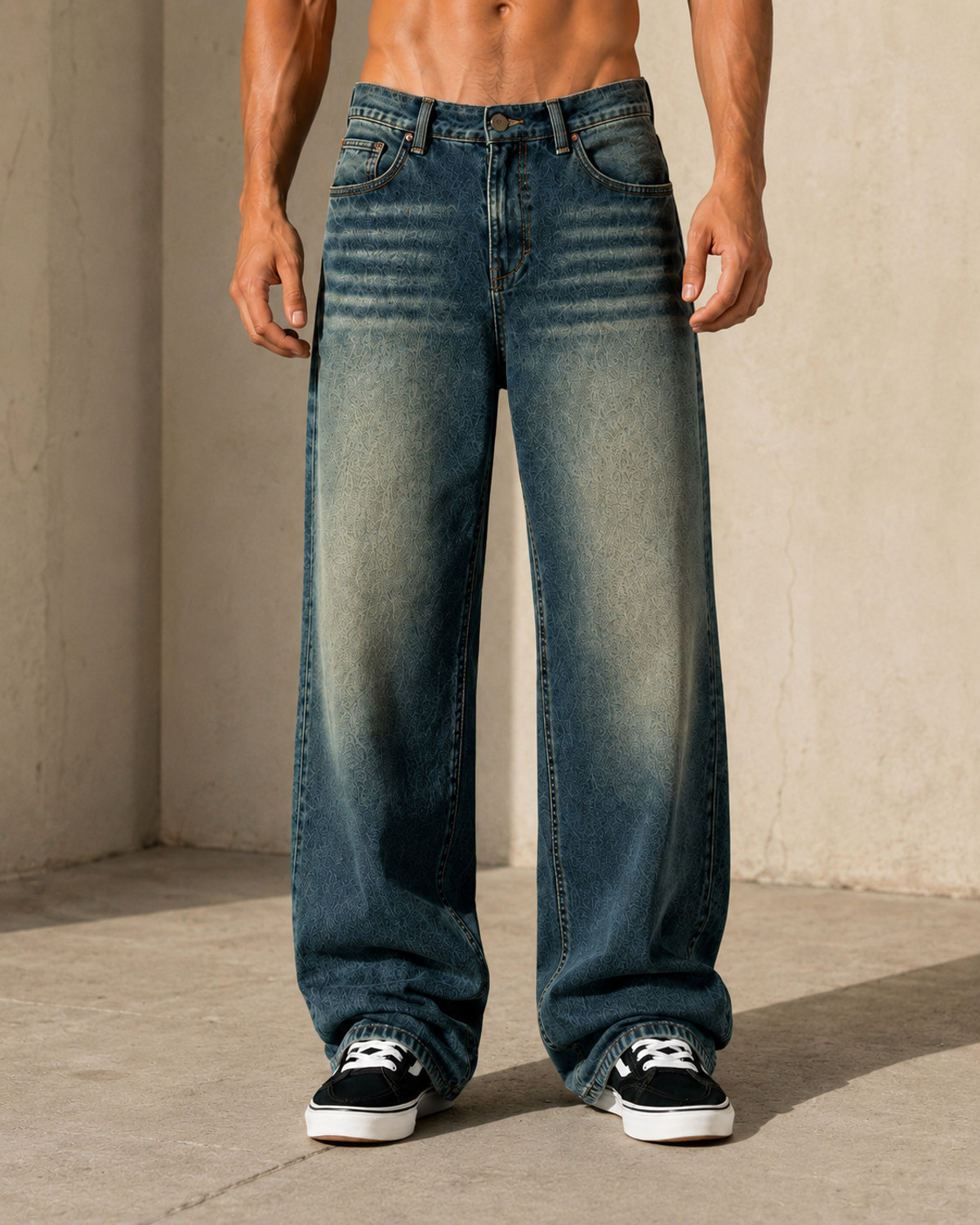 Image of woomny Men Baggy Fit High Rise Green Jeans