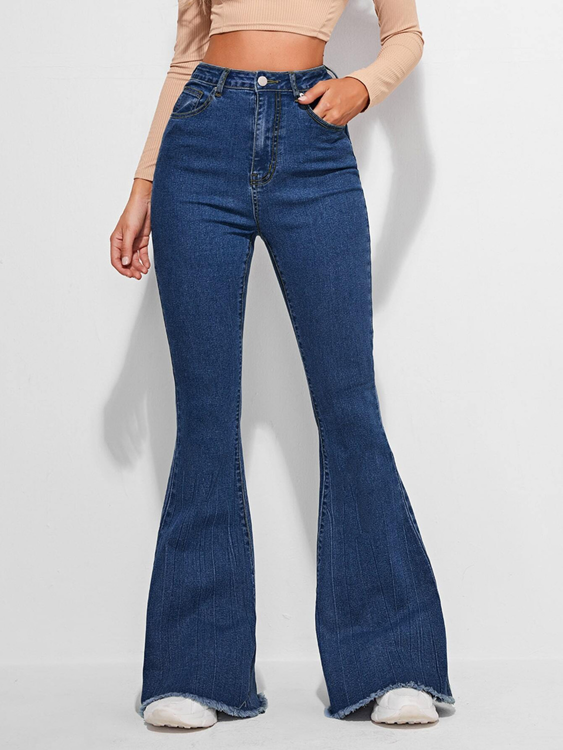 Image of Robecult Women Boot-Leg High Rise Dark Blue Jeans