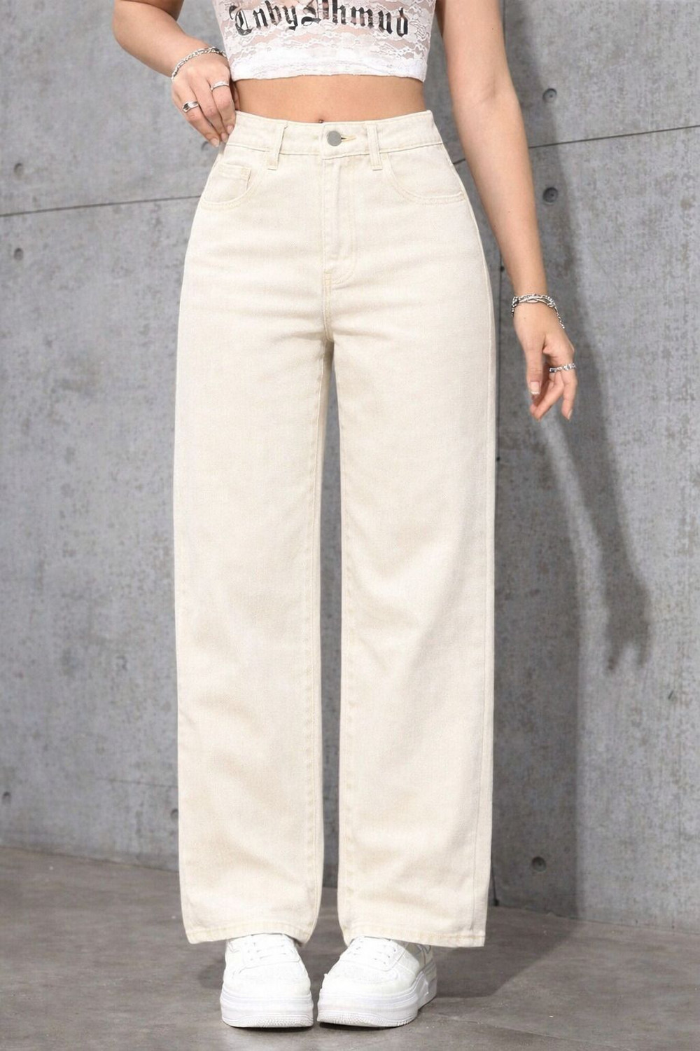 Image of ADIANADI Women Wide Leg High Rise White Jeans