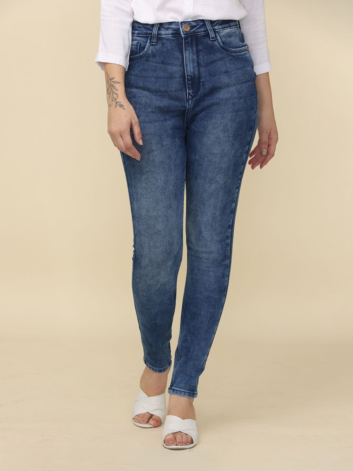 Image of ONLY Women Skinny High Rise Blue Jeans